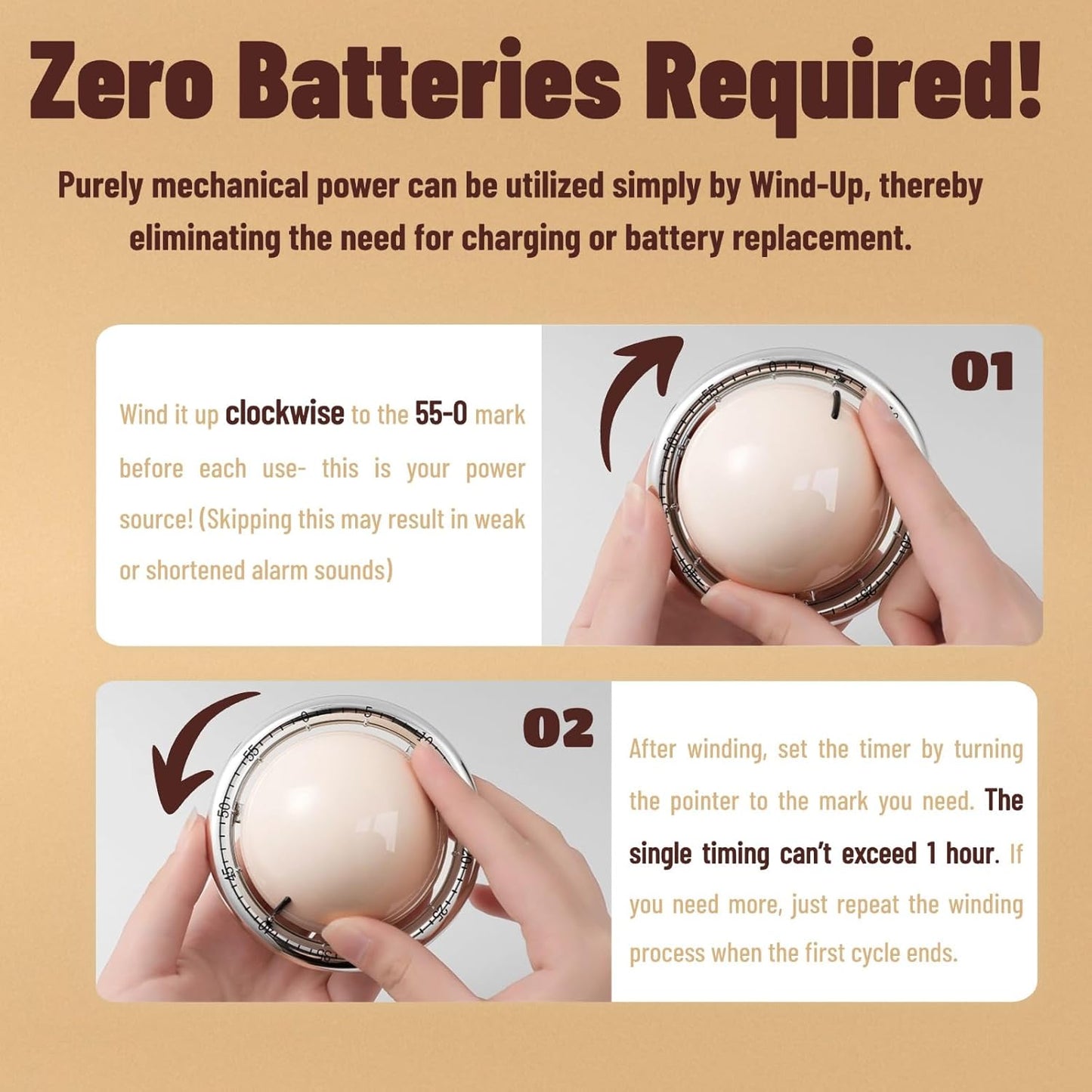 Planet-Shaped Mechanical Timer | No Batteries Needed | 59-Minute Countdown | Magnetic Base | Multi-Purpose Kitchen, Study & Classroom Timer (Black)