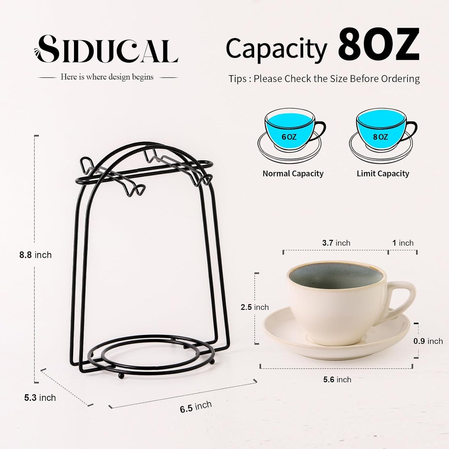 SIDUCAL Stackable Cappuccino Cup Set of 4 [8oz] Ceramic Coffee Cups with Saucers and Cup Holder,Microwave/Dishwasher Safe,Espresso Demitasse Cups(Green)