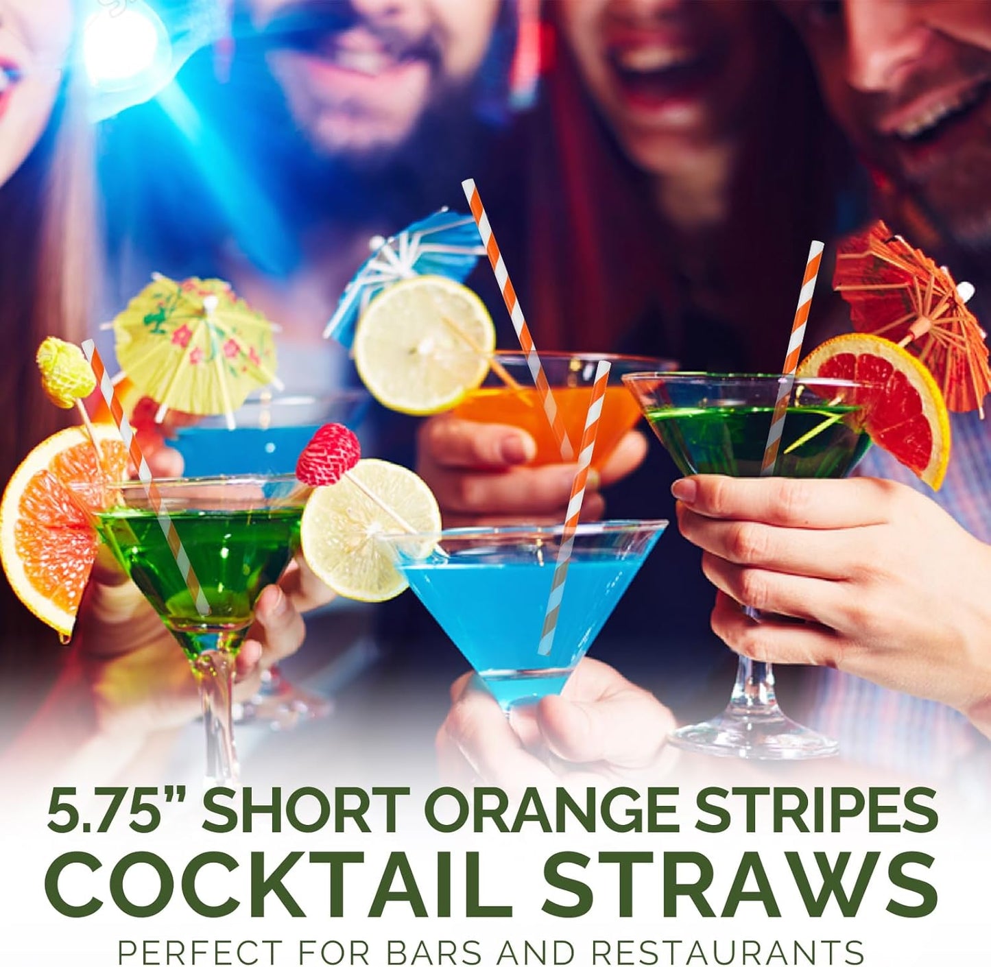 5.75 inch Orange Paper Cocktail Straws, Short Disposable Drinking Straws 500 Counts, Unwrapped - Compostable