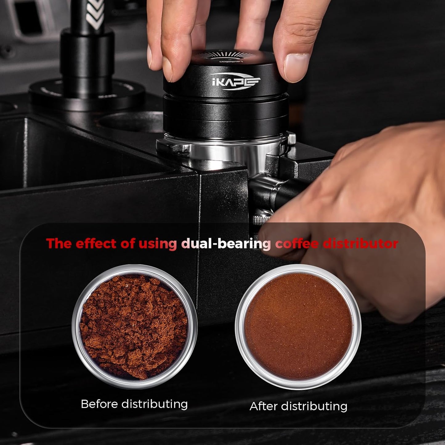 IKAPE 51MM Espresso Distributor, Dual-Bearing & High-Speed Rotation Coffee Distributor, Coffee Leveler, Espresso Tamper Tool, Adaptive Height Coffee Leveler
