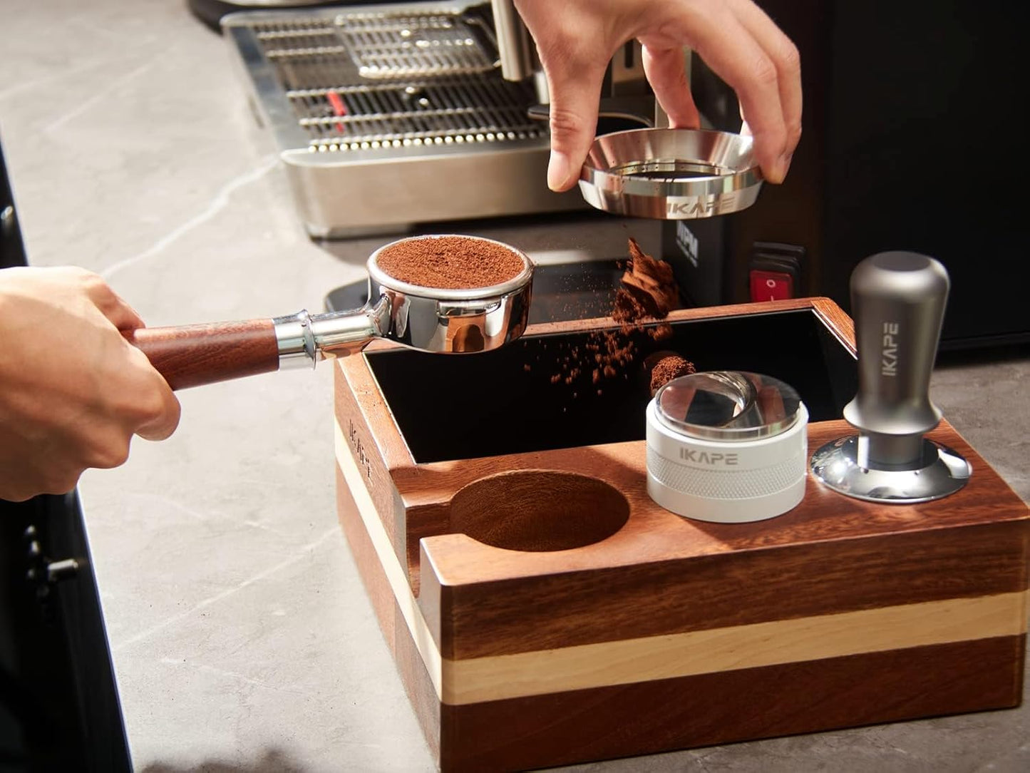 IKAPE Coffee Products, 54mm Bottomless Naked Portafilter Compatible with 54mm Breville Barista Series BES870/880 Machine & Solis Barista Machines (Included 16g Capacity Filter Basket)