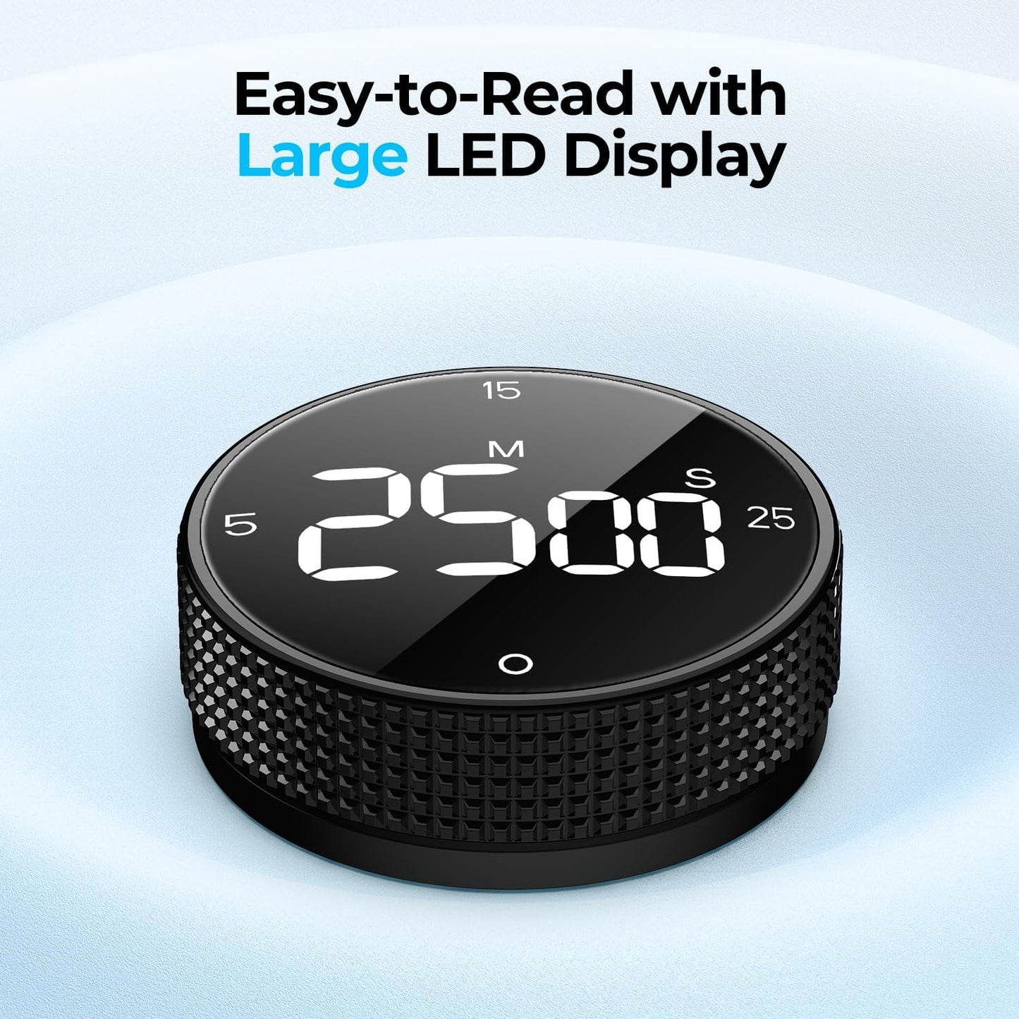 Rechargeable Magnetic Kitchen Timer for Cooking, Building 800mAh Battery Large Display Digital Countdown Countup Timer, 3 Preset 5/15/25 Mins Loud Alarm for Baking Grilling Studying