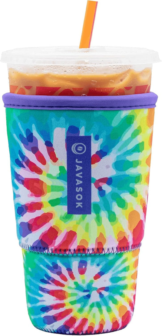 Sok It JavaSok Iced Coffee & Cold Soda Insulated Neoprene Cup Sleeve (Rainbow Tie Dye, Large: 30-32oz)