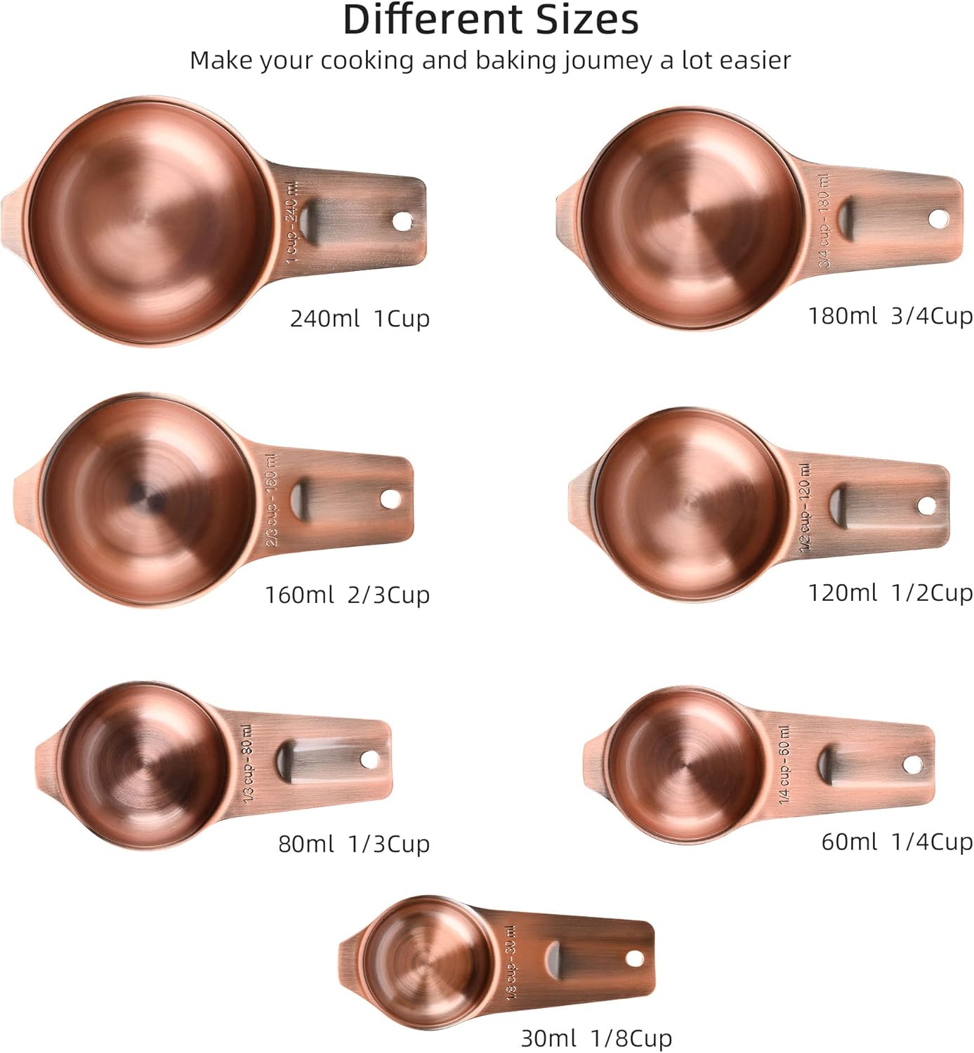 Smithcraft Measuring Cups and Spoons Set, Copper Measuring Cups and Spoons Set for Dry & Liquid, Metric&US 7 Stainless Steel MeasureR Cup&9 Spoon Leveler & Measure Enquivalents for Kitchen & Baking