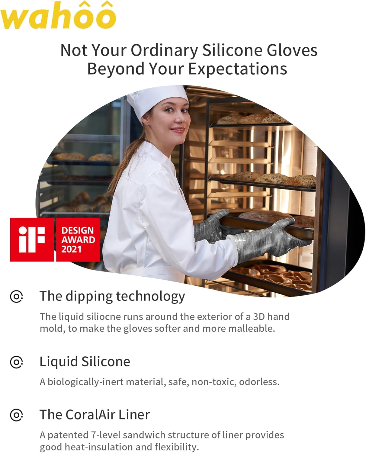 wahoo Liquid Silicone Smoker Oven Gloves, Food-Contact Grade, Heat Resistant Gloves for Cooking, Grilling, Baking, Grey, Medium