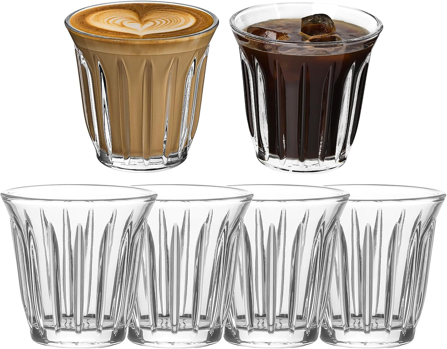 MHW-3BOMBER Coffee Glasses Set of 6 Drinking Glasses 8.1OZ Latte Glasses for Espresso, Whiskey, Vodka, Spirits & Liquors G6193-OS
