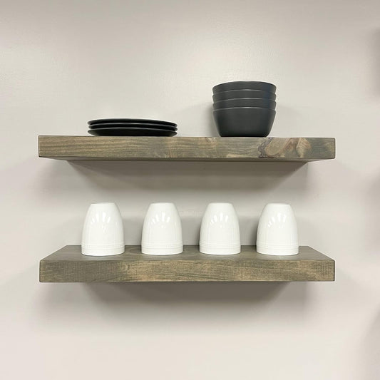 URBANDI, Rustic Floating Shelves, Set of 2, Hidden Bracket, Solid Wood, Heavy Duty, Wall Mounted Shelves, (Grey, 36Wx10D)