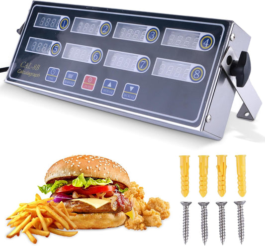 8-Channel Digital Kitchen Timer - Commercial Cooking Timer with Alarm Reminder- Professional Restaurant Timers for Fryer, Food Trucks, and Bakeries