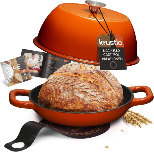Enameled Cast Iron Dutch Oven for Sourdough Bread Baking | 6 Quart Pot with Lid | 10 Inch Ceramic Enamel Thick Coated Cookware Set with Non Stick Silicone Baking Mat for Cooking | 6 Qt |