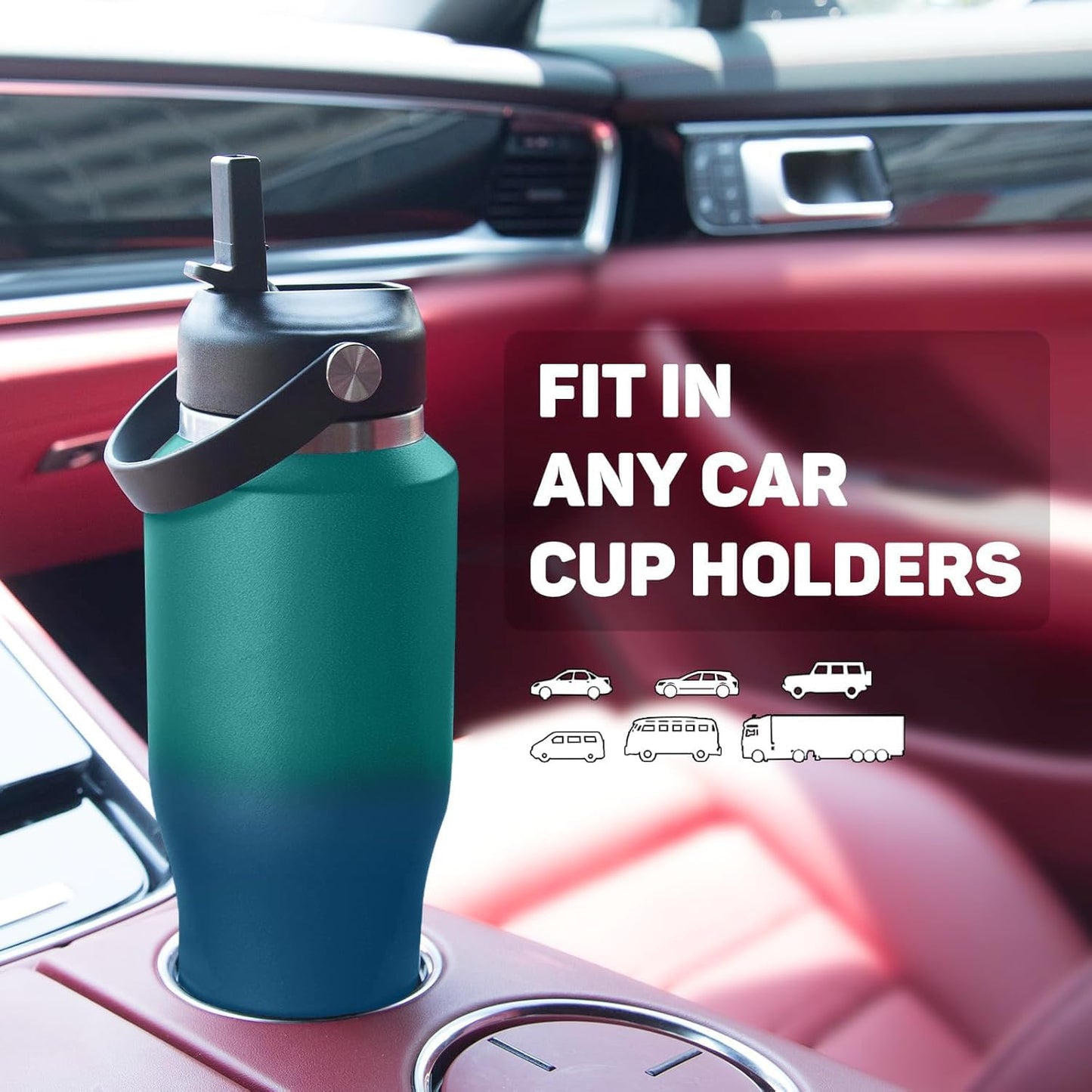 Insulated Water Bottle 40oz with Straw/Spout Lids, Stainless Steel Water Bottles Keep Cold 24h&Hot 12h, Metal Water Bottle with Straw that Fits in Cup Holder, Water Bottle Leak-proof,BPA Free