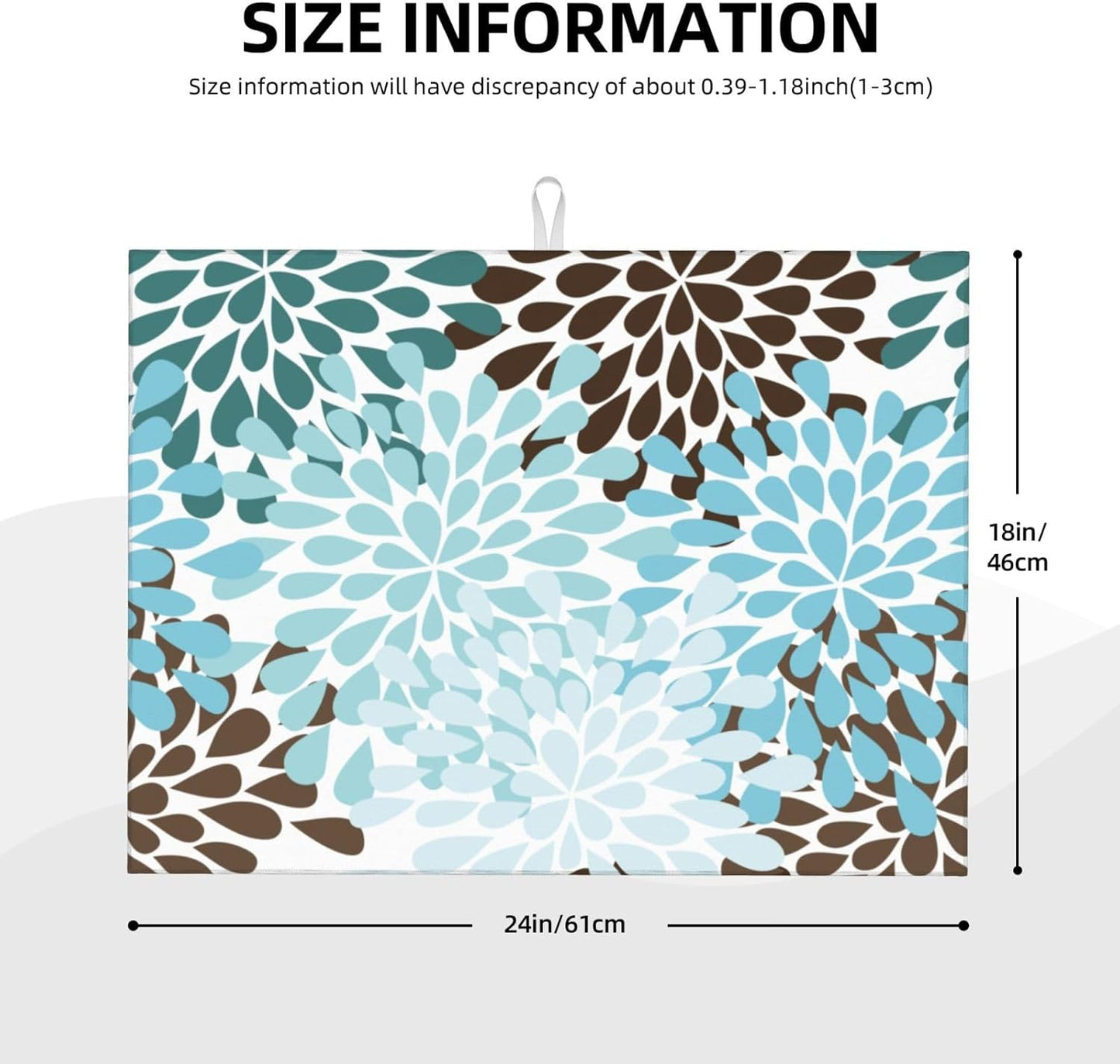 Blue Gray Dahlia Flowers Dish Drying Mat 18x24 inch for Kitchen Spring Floral Dishes Pad Dish Drainer Rack Mats Absorbent Fast Dry Kitchen Accessories