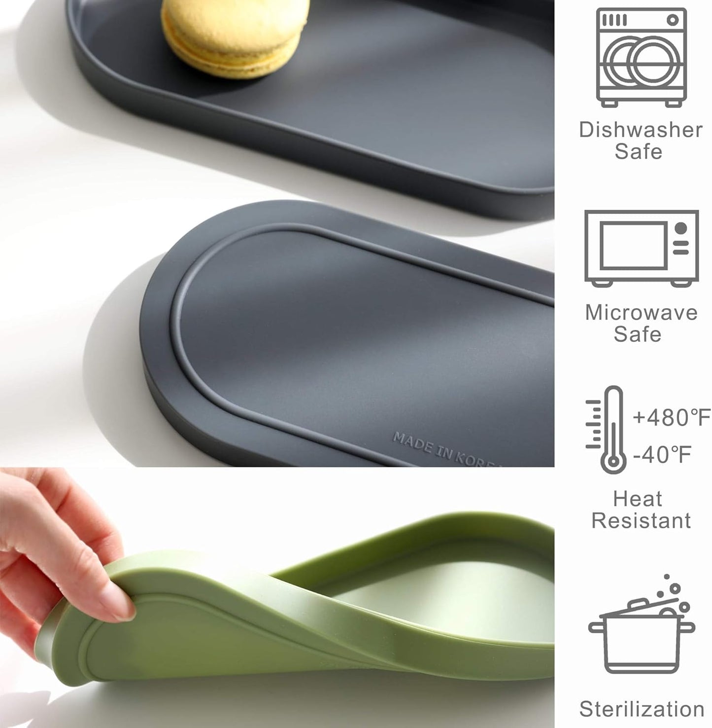 Lazy K Silicone Tray - Small Vanity Tray Organizer - Spoon Rest Holder - Multi-Purpose Modern Kitchen Sink, Bathroom, Counter Organizer (Light Grey)