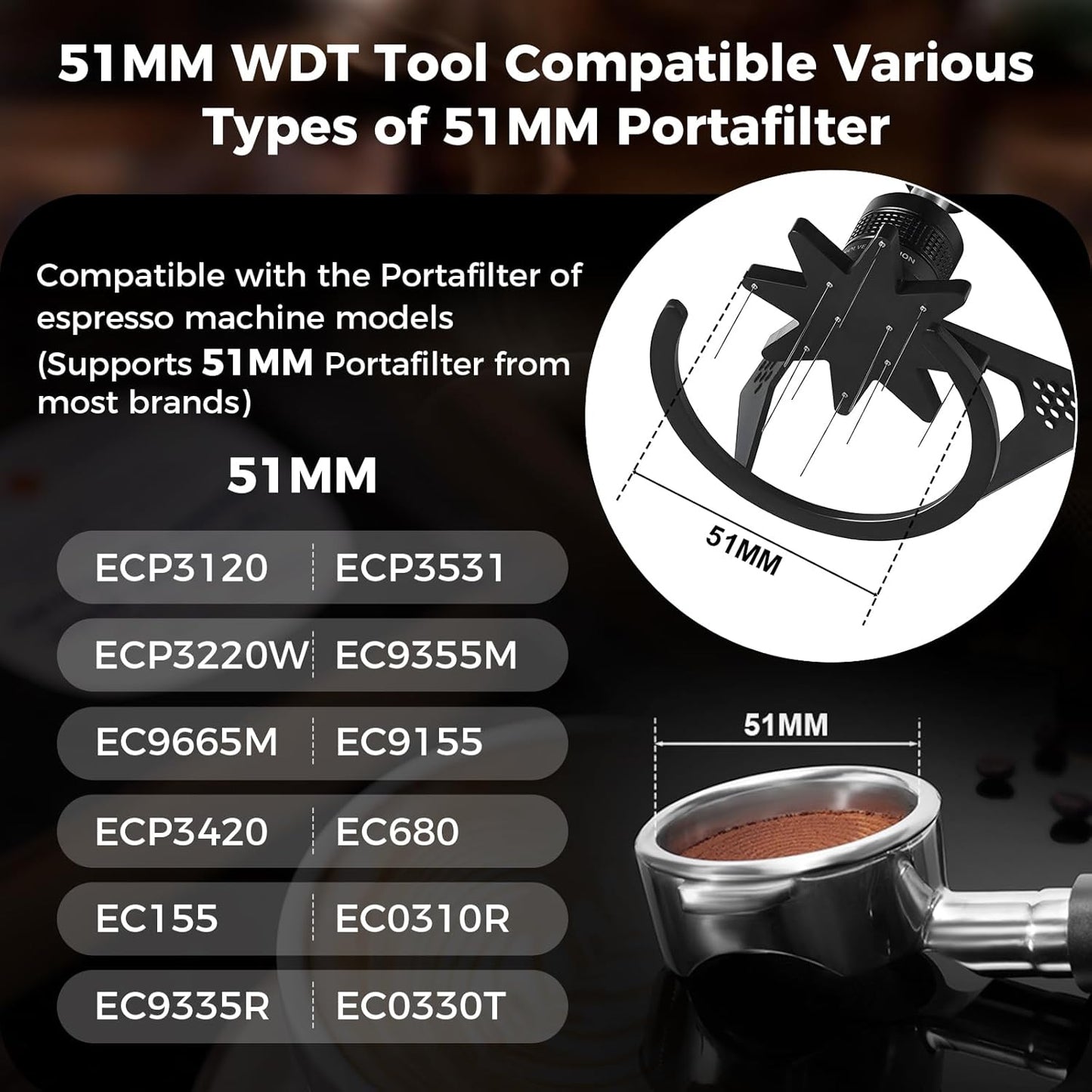 IKAPE Mantis WDT Distribution Tool, V3-51mm Espresso Stirrer Distribution Tool for Barista - 8 Needle Espresso Stirrer with Dosing Funnel & Stand, Adjustable Needle Height, Walnut Handle