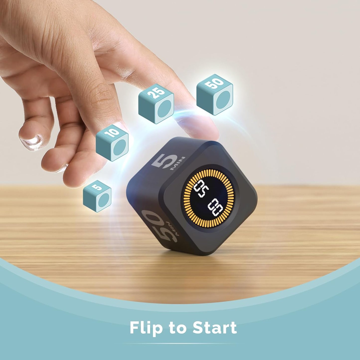 KADAMS Pomodoro Cube Timer Productivity Visual Timer - 5/10/25/50 Min Rotating Countdown, Customize Countup Silent Mode- for Work Study Cook Workout Kitchen Back to School Classroom (Black 2 Pack)