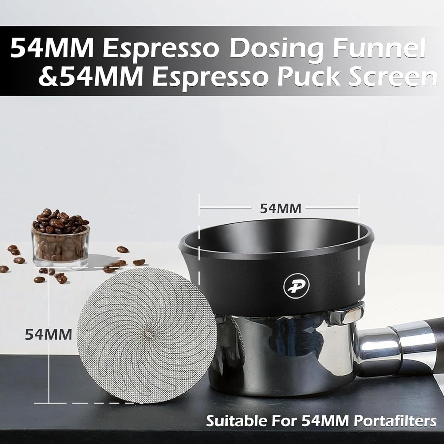 PUSEE 54mm Magnetic Dosing Funnel & Puck Screen Set 8 Magnetic Espresso Coffee Dosing Ring Reusable 1.7mm Puck Screen 316 Stainless Steel Fits All 54mm Portafilters Espresso Tools Espresso Accessories