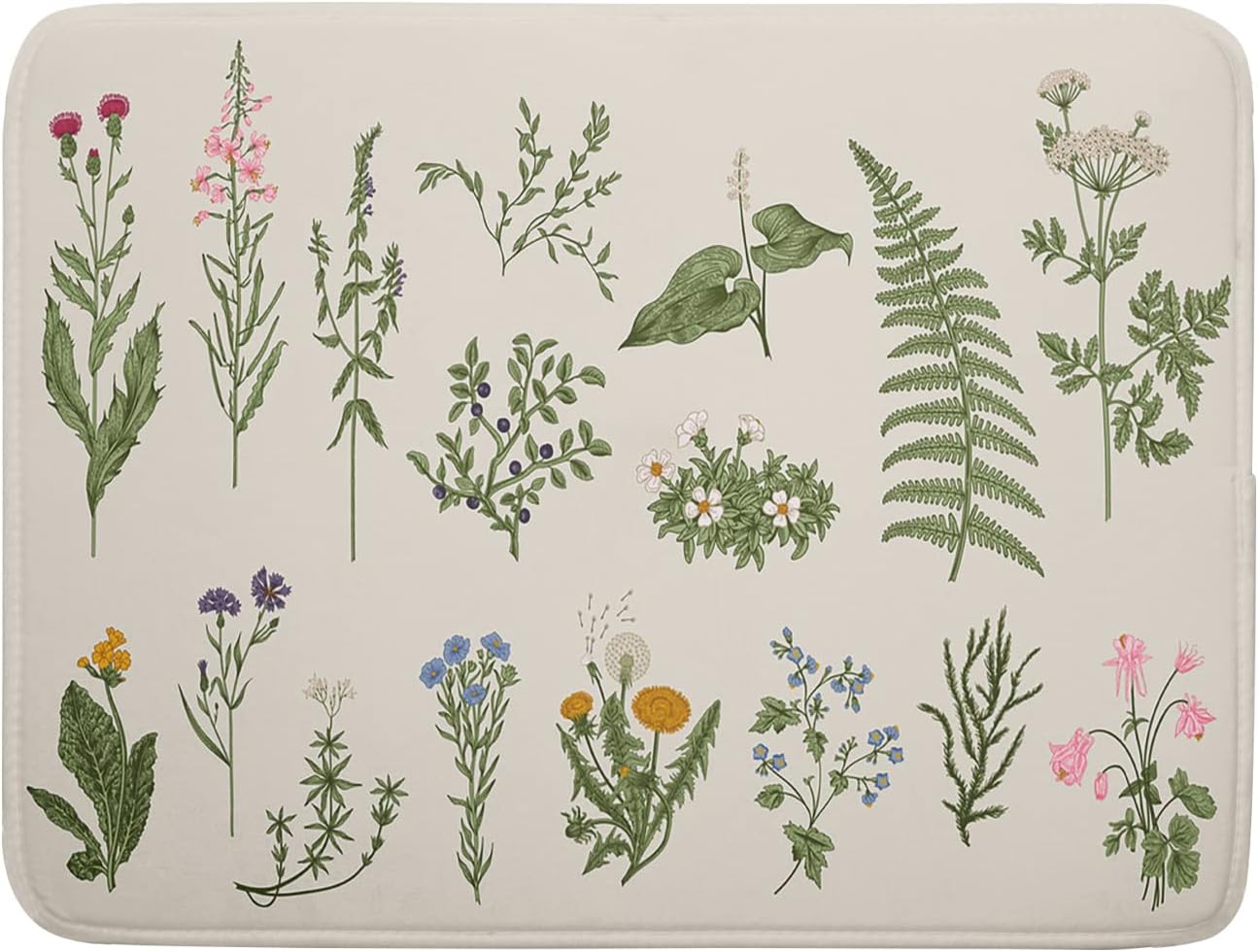 Sage Herb Dish Drying Mat For Kitchen Counter 18x24 In Leaves Microfiber Absorbent Dishes Pad Wild Plant Drying Mat Floral Drying Pad Green Decor Dish Drainer Rack Mats For Coffee Bar Mats