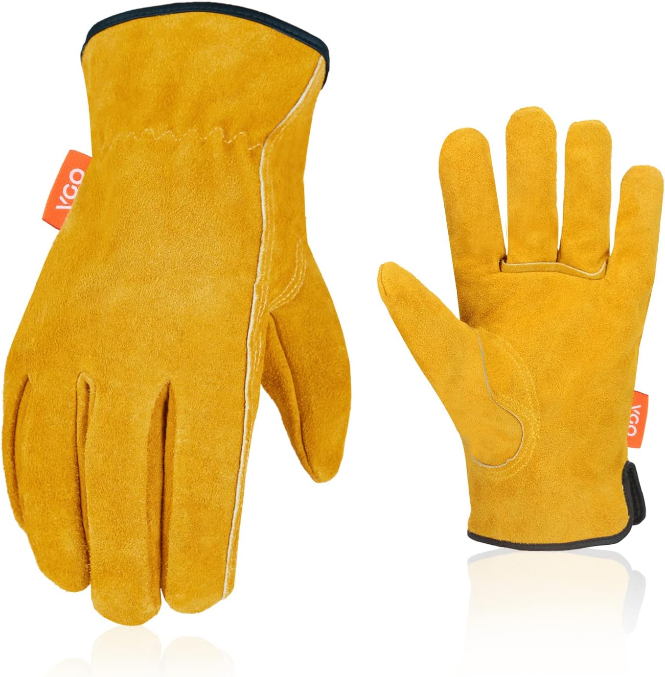 Vgo... 1-Pairs Unlined Cowhide Split Leather Work and Driver Gloves, for Heavy Duty, Truck Driving, Warehouse, Gardening, Farm (Size M, Gold, CB9501)