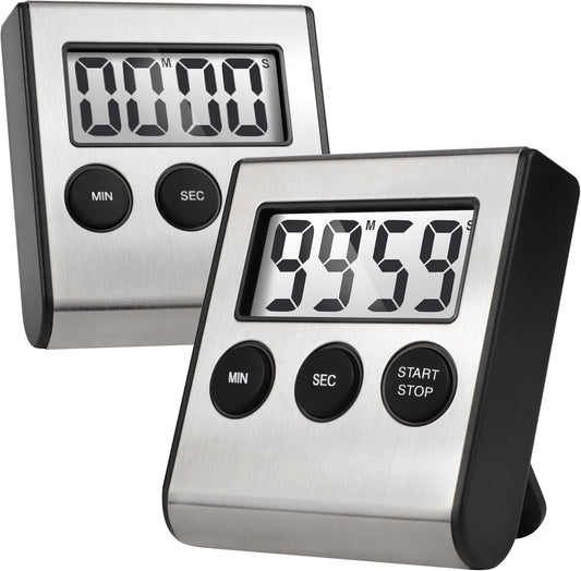 Digital Kitchen Timers for Cooking Strong Magnetic Stainless Steel Countdown Timer for Baking Exercise Office Classroom-2PACK