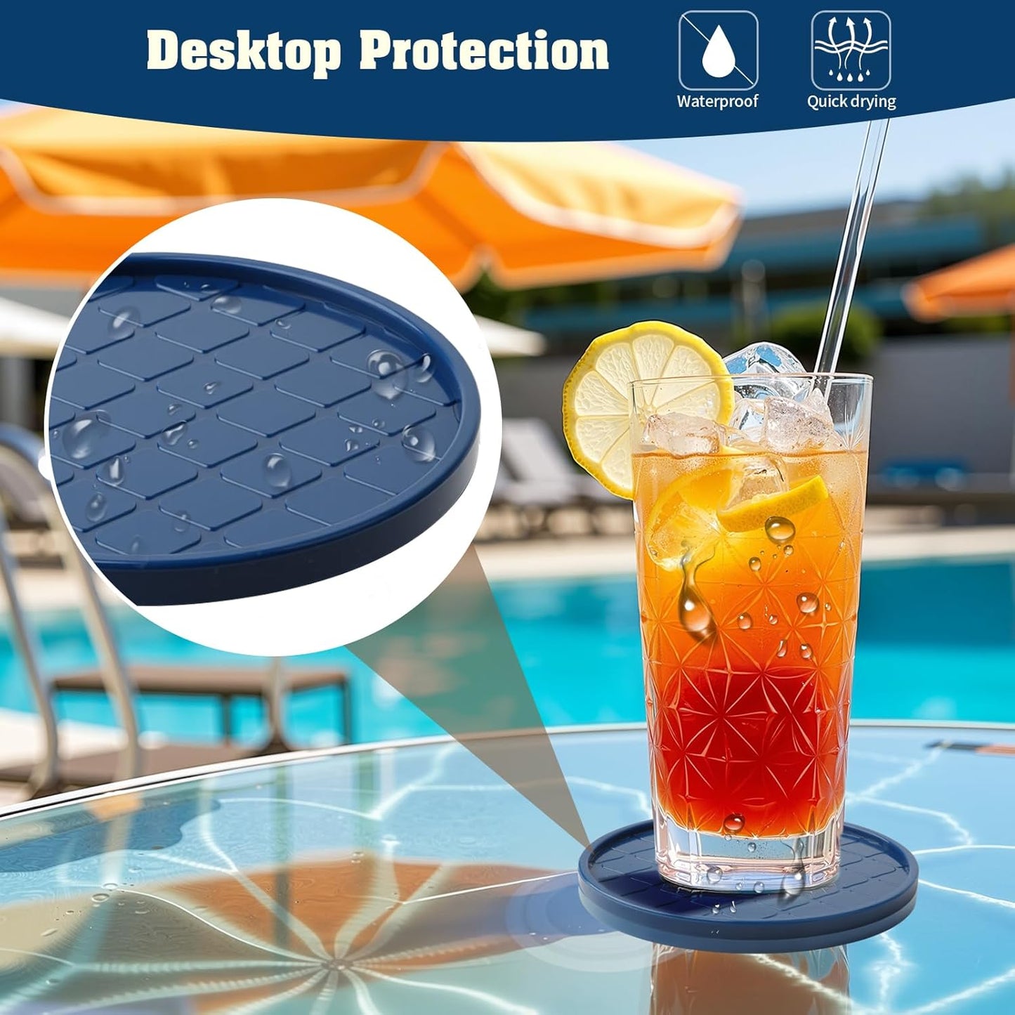 Coasters,Drink Coasters Set of 8 with Holder (Navy Blue, 12pcs)