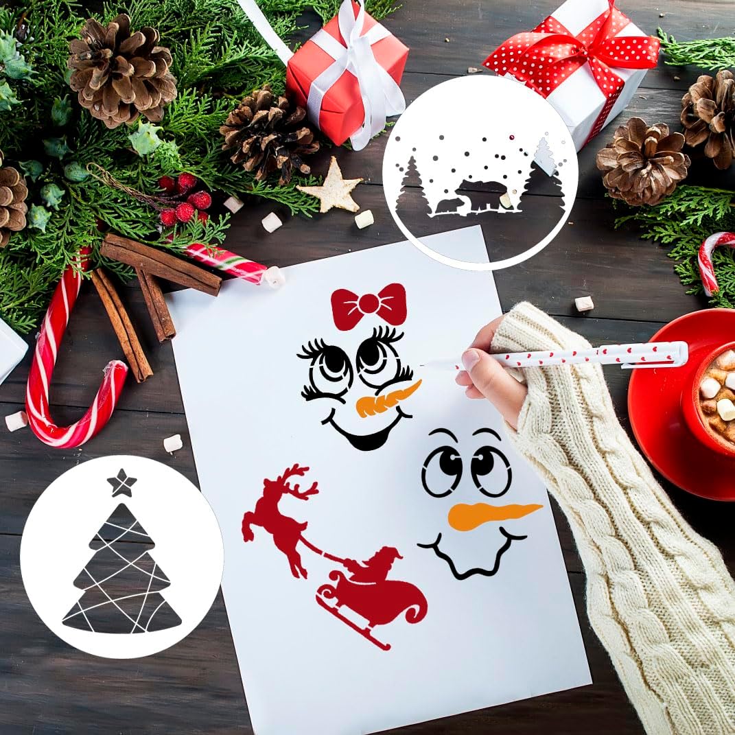 Small Christmas Stencils for Painting on Wood 3” Christmas Stencil for Crafts Reusable Snowman Santa Believe Holiday Draw Templates for Christmas Tree Canvas Window Decor(XMS Mini Stencil 01)