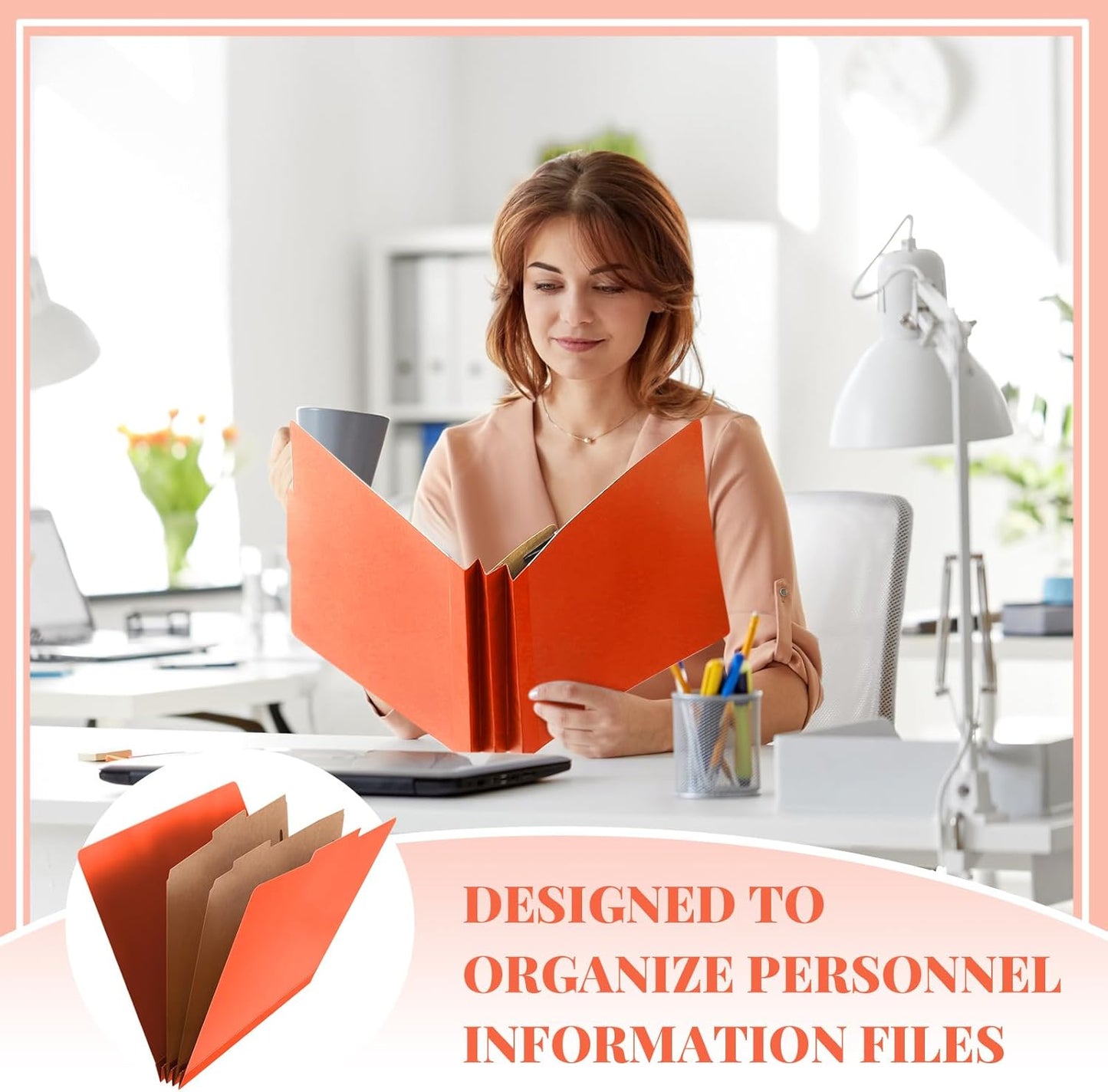 48 Pcs Classification Folders Letter Size, 2 Divider Pressboard File Folders with 3. 5 Inch Expansion, 2 Prongs Fastener, Heavy Duty Office File Organizers for Teachers, Medical (Orange)