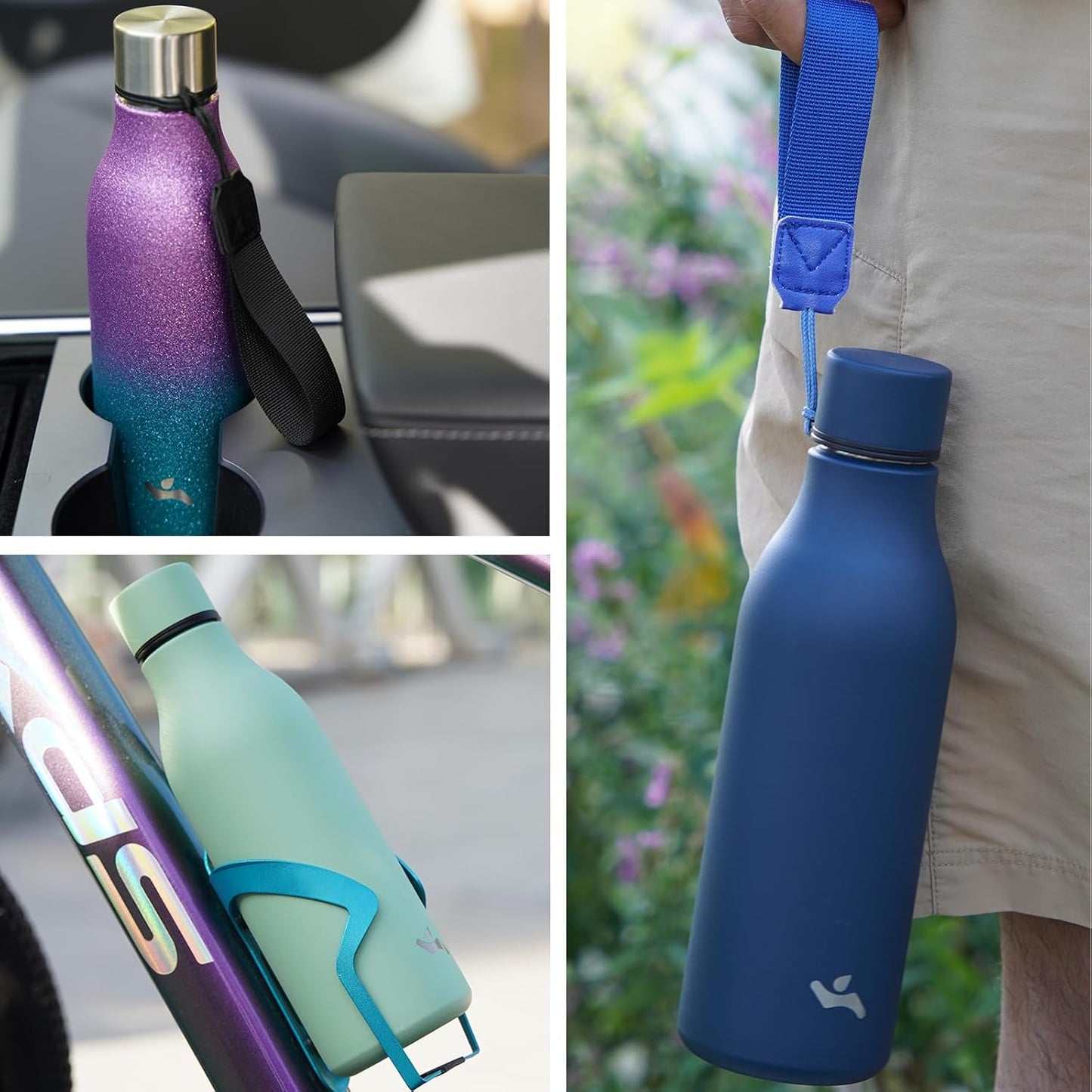 Insulated Water Bottle with Strap,18 oz Double Wall Stainless Steel Vacuum Bottles Metal Water Flask,Gray