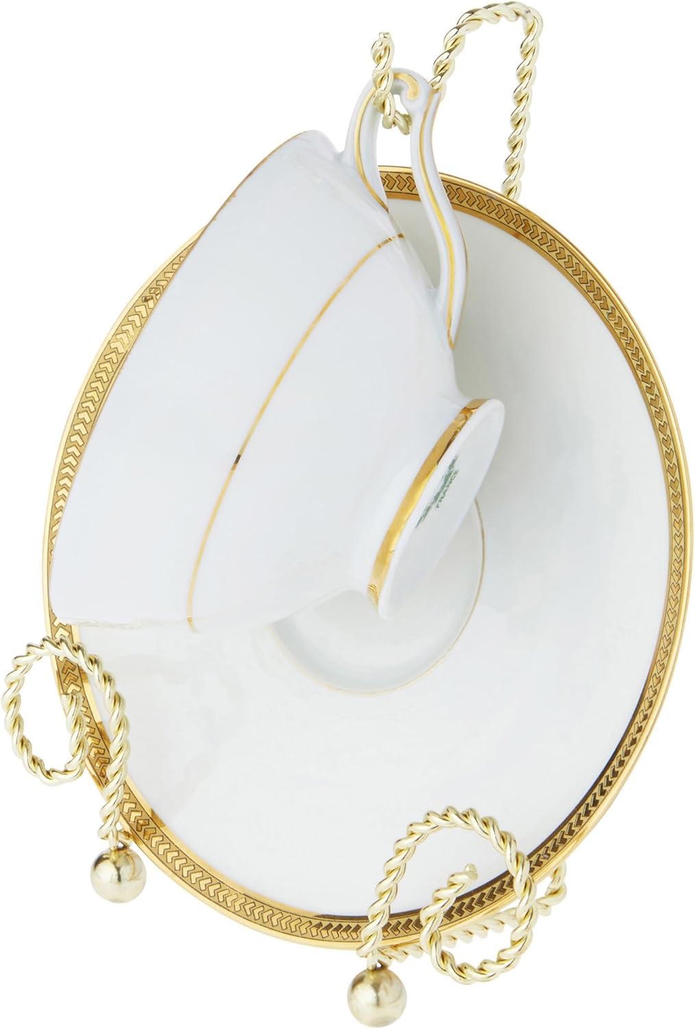 Bard's Scroll Twisted Gold-toned Cup and Saucer Stand, 6.5" H x 5" W x 2.5" D