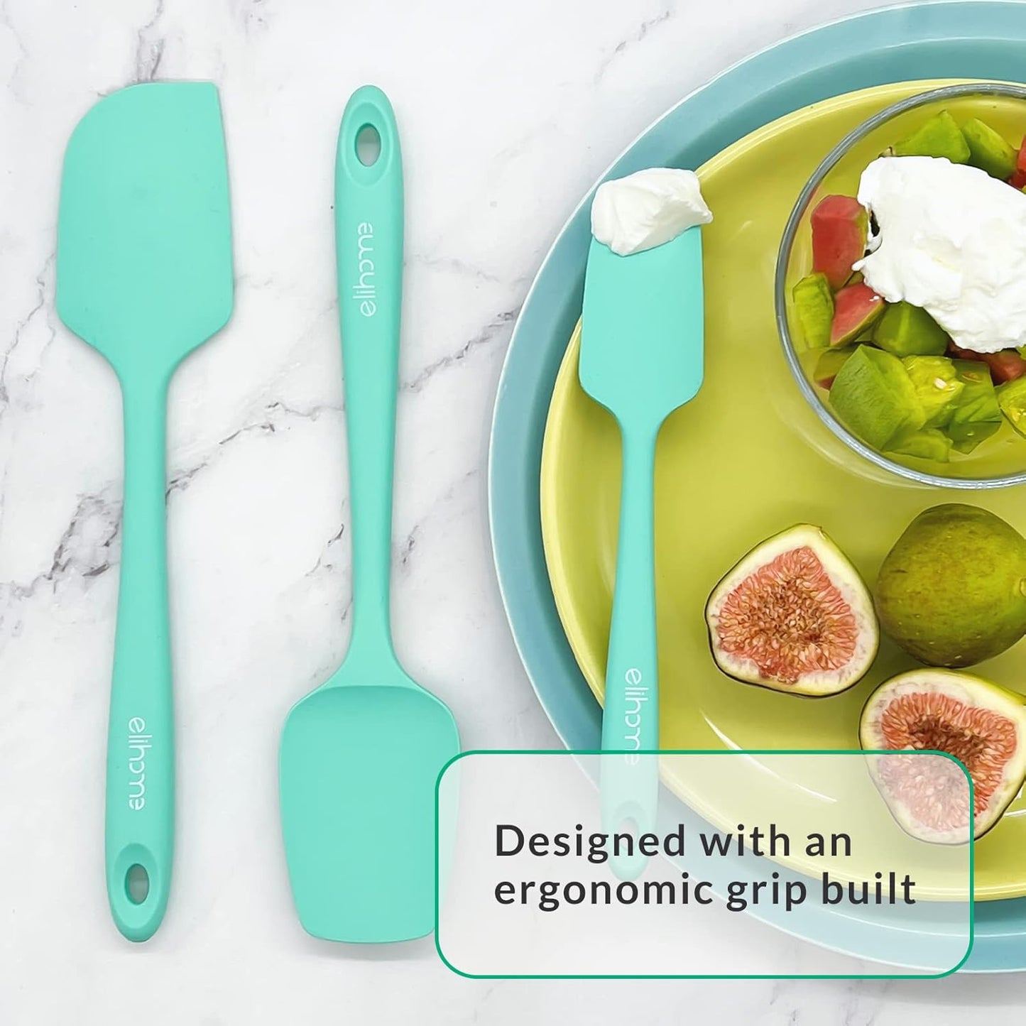 Elihome Chef Series 3 Piece Silicone Spatula Set - 600°F Heat Resistant Non Stick Rubber Kitchen Scraper Spatulas for Cooking, Baking, and Mixing – BPA Free and LFGB Certified Silicone, Green Color