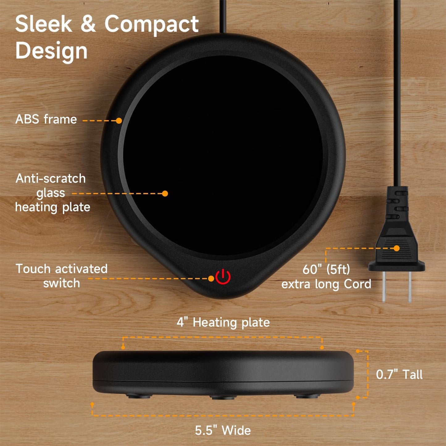 Coffee Mug Warmer, Cup Warmer for Desk with Auto Shut Off Smart Temperature Settings, Electric Beverage Tea Water Milk Heater for All Cups and Mugs, Heating Plate Candle Wax Warmer