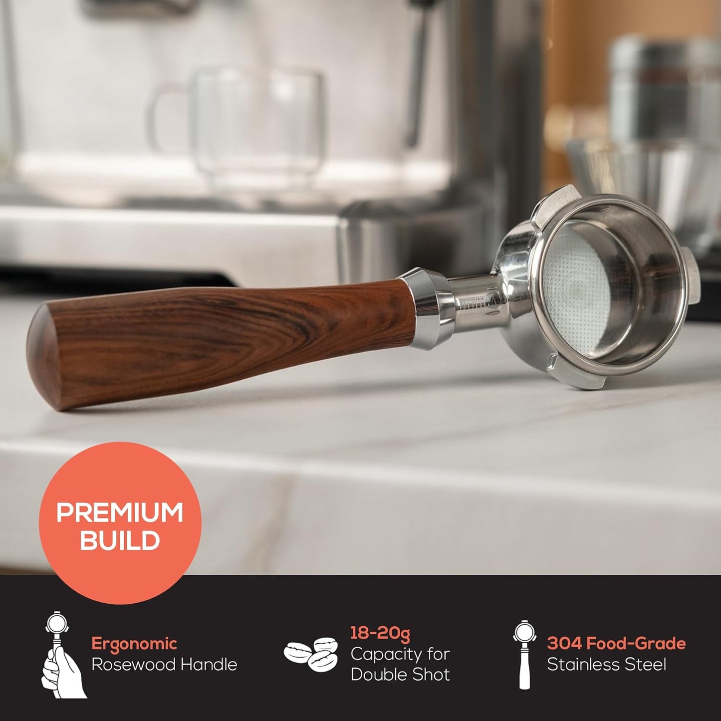 Bottomless Portafilter 54mm Fits Breville Machines – Precision Basket with 950 Laser-Cut Holes for High Extraction