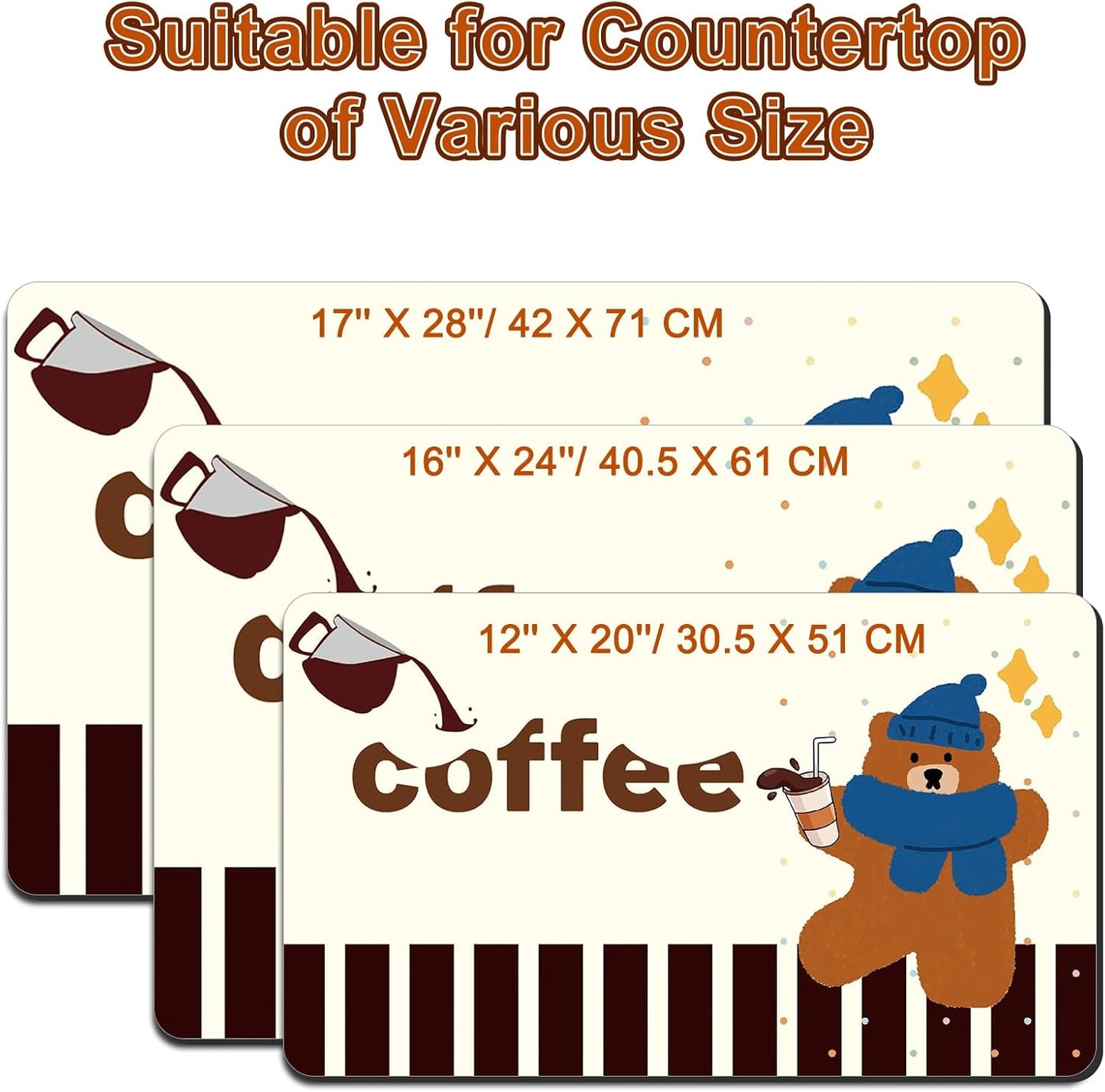 Coffee Maker Mat for Countertops, 12" X 20" Absorbent Dish Drying Mat for Kitchen Counter, Easy to Clean Kitchen Drying Matt Rubber Backing, Fit Under Coffee Espresso Machine Pot Dish Rack
