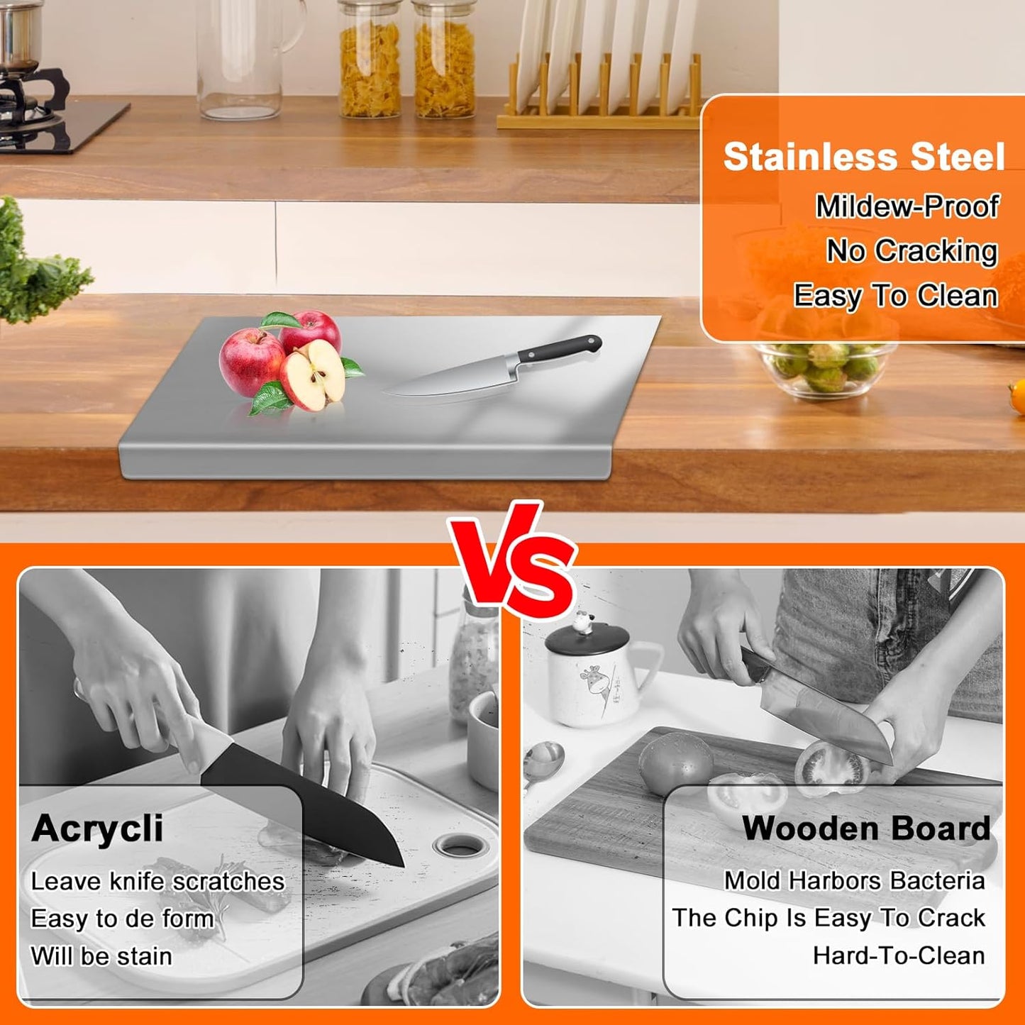 304 Stainless Steel Cutting Board with 2 Pack Non-Slip Mats, Yoposeo Heavy Duty Baking Cutting Chopping Boards for Kitchen, Meat, Fruits, Vegetables, Bread and Baking (11.8" X 11.8"/ 30 X 30cm)