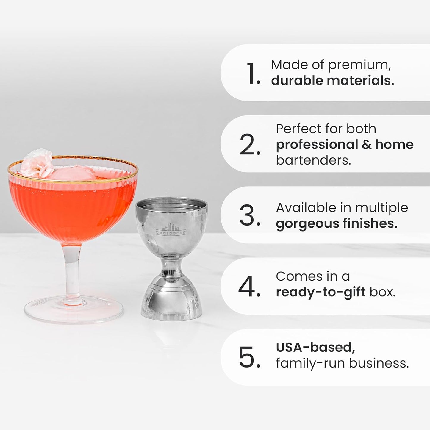 A Bar Above Premium Bell Jigger, 304 Stainless Steel Double Cocktail Jigger with 10 Internal Measurements, Heavy Duty Professional Bar Tool for Bartending, Gold Finish, Ergonomic Design, 1 Pack