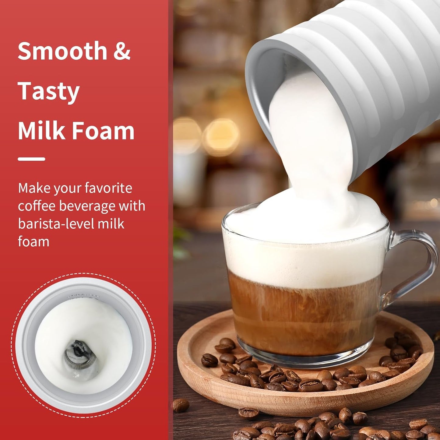 Paris Rhône Milk Frother, 4-in-1 Milk Steamer and Frother, Hot & Cold Foam Milk Warmer with Temperature Control, Auto Shut-Off Frothers for Coffee, Latte, Cappuccino, Macchiato