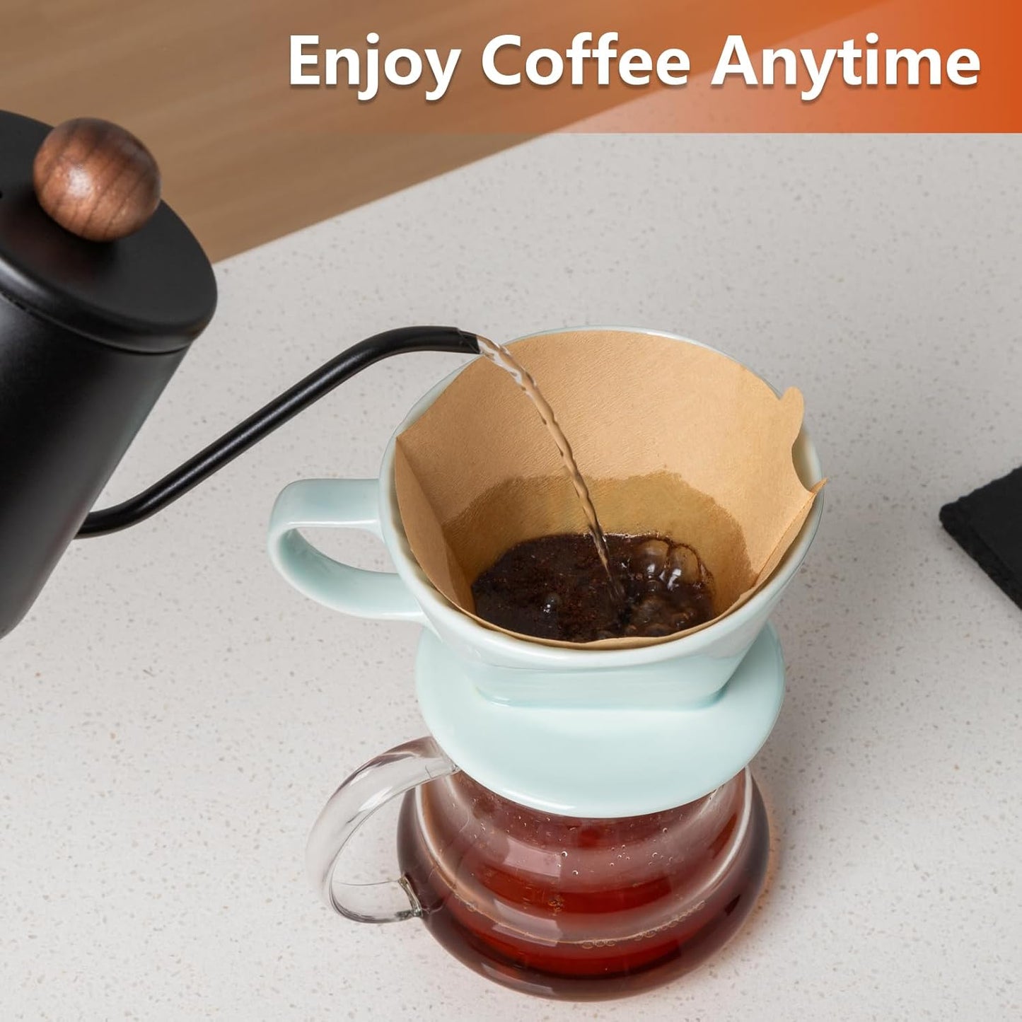 Pour Over Ceramic - Coffee Dripper Ceramic Coffee Maker with 3 Holes Flat Bottom, Porcelain Slow Filter Cone for Travel, Camping, Office, Home, Coffee Maker Brew…