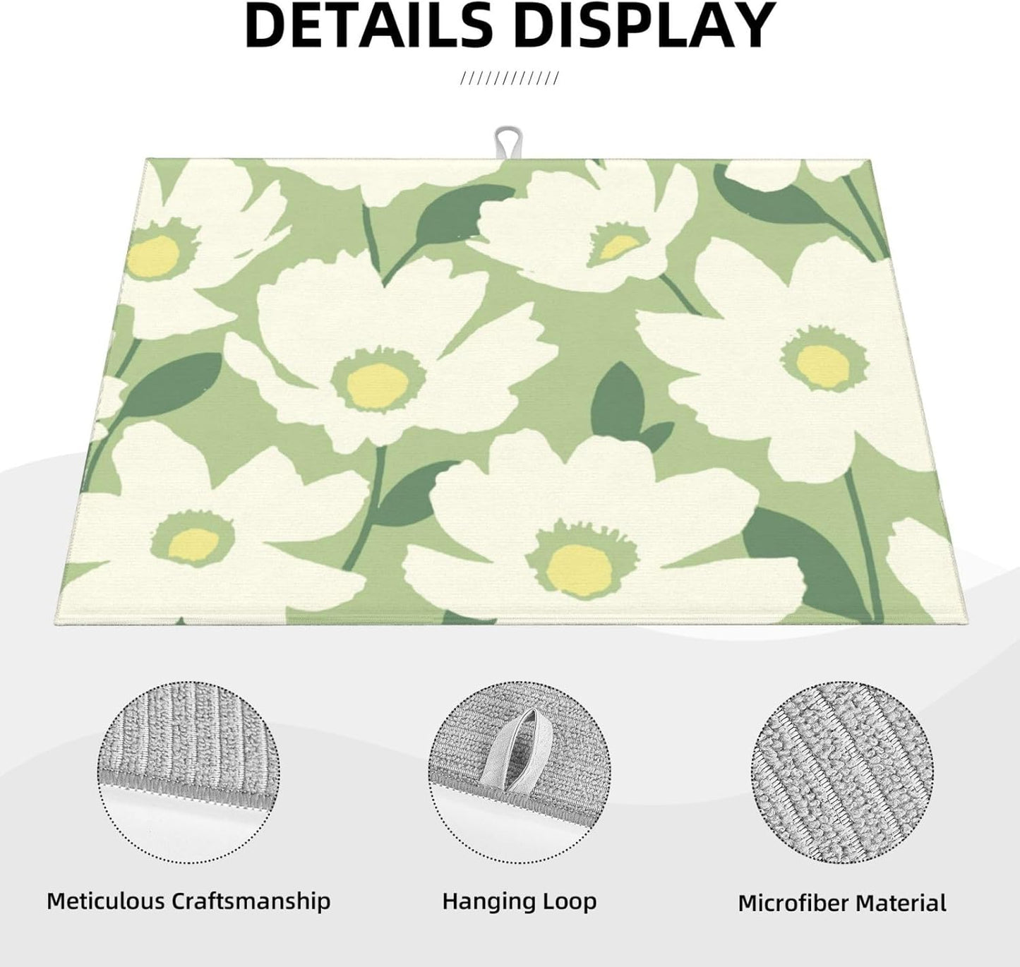 Large Dish Drying Mats For Kitchen Counter Microfiber Kitchen Drying Mat XL Draining Pad Absorbent Quick Drying Dish Mat 18x24 Inch - Flowers