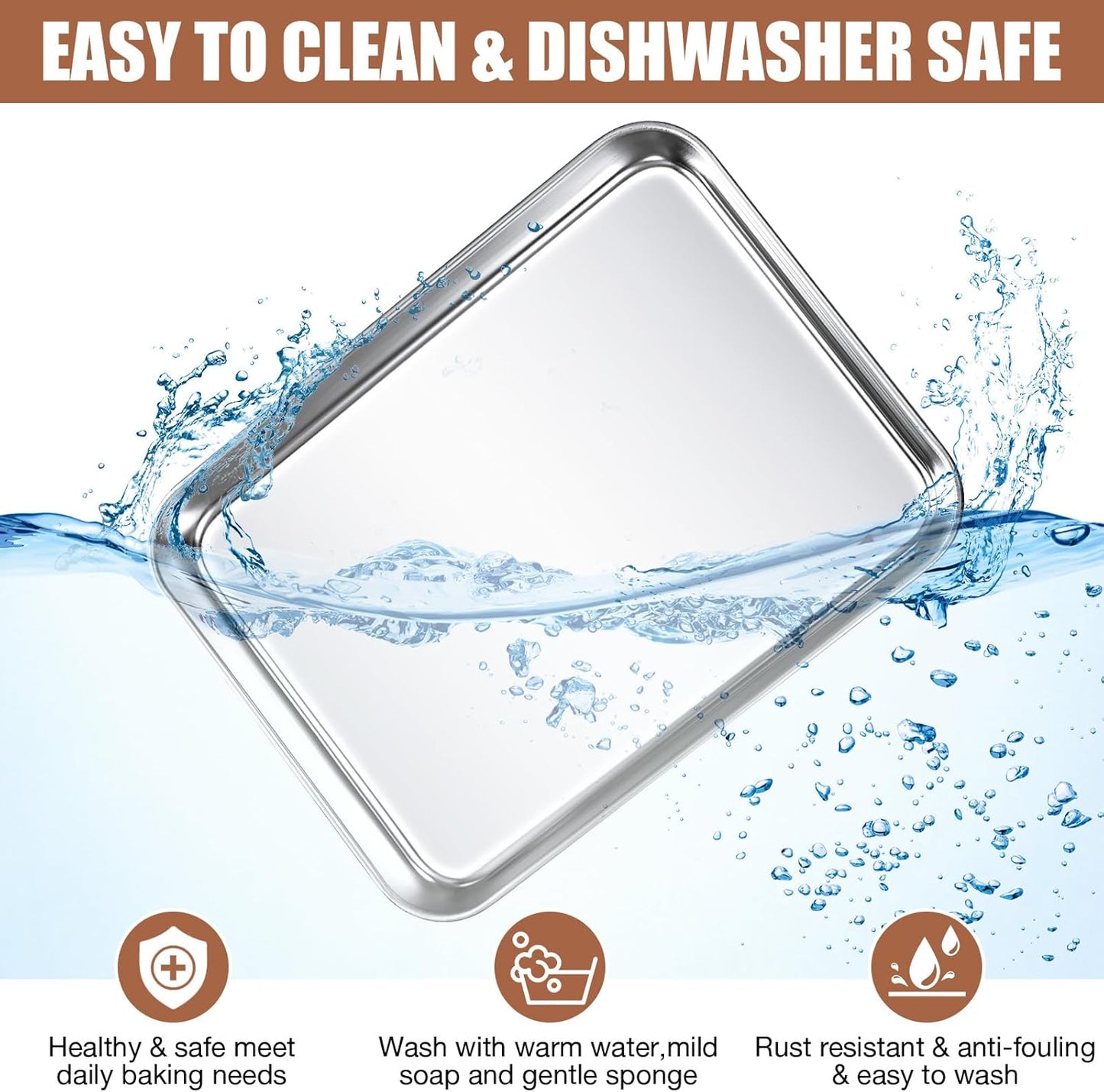 18 Pcs Baking Sheet Pan Set 9 x 6.7 x 1 Inches Cookie Sheet Small Toaster Oven Stainless Steel Tray Barbecue Grill Rectangle Trays, Non-stick, Easy Clean