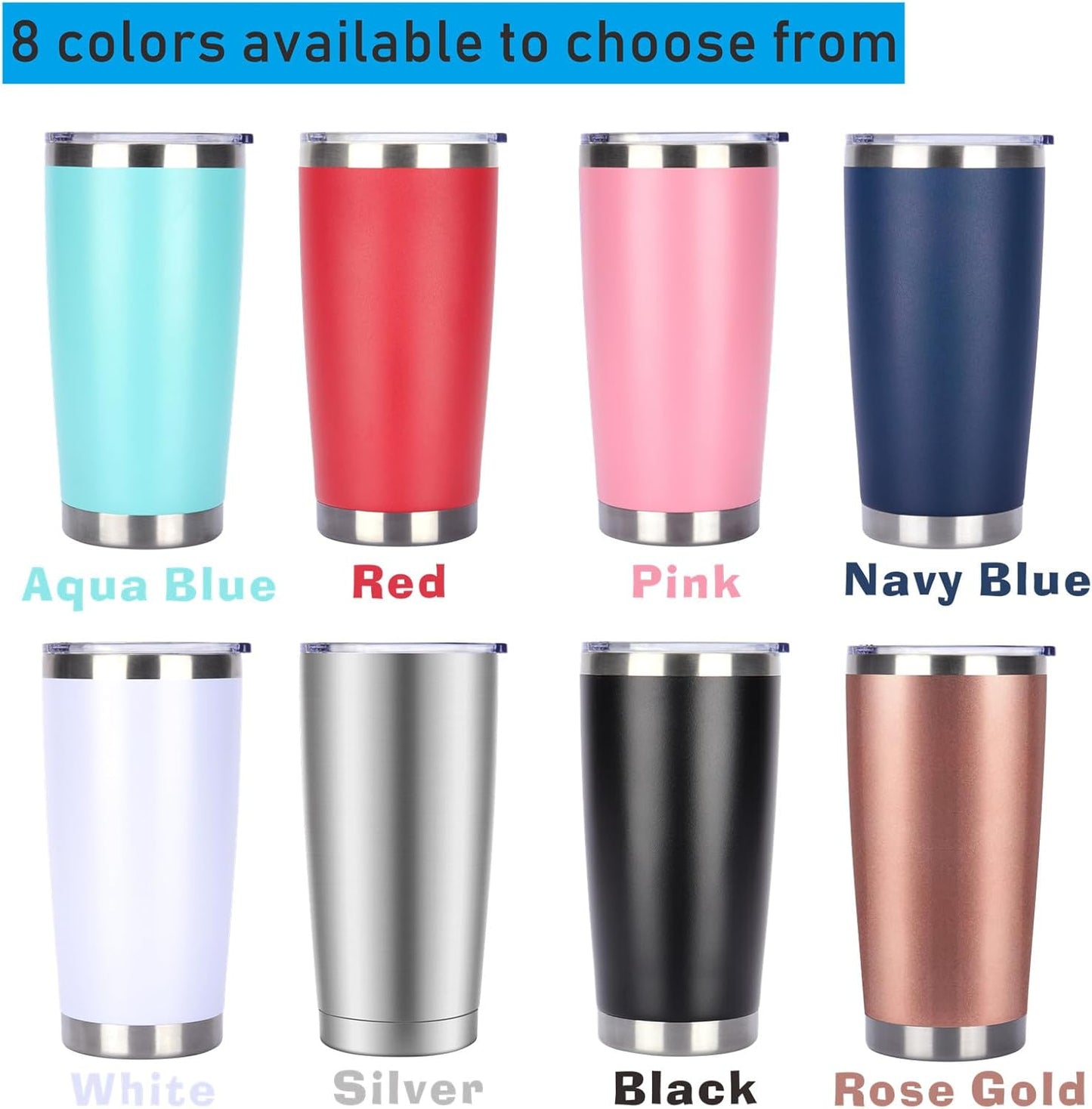 Pandance 20oz Stainless Steel Insulated Tumblers with Lid and Straw Bulk, Double Wall Vacuum Water Cups for Hot & Iced Coffee Drinks Travel Mug (Black, 8 pack)