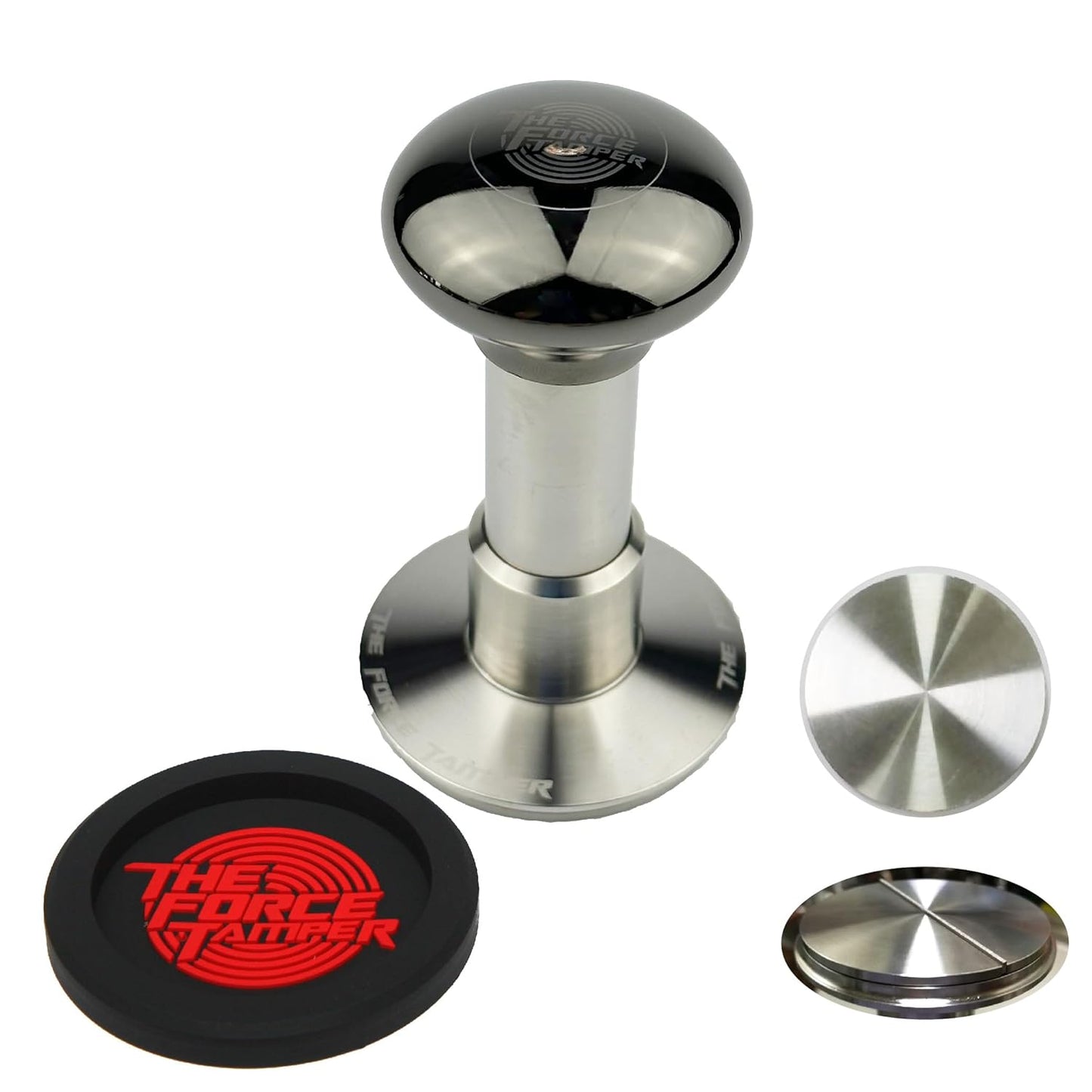 The Force Tamper Automatic Impact Adjustable Constant Pressure and Autoleveling Coffee Tamper Black Mirror Jellyfish AL Handle Set Pro (Flat-Distribute Set, 58.35mm)