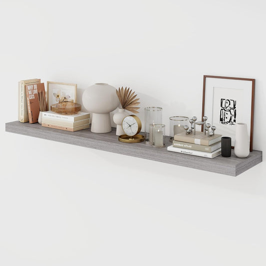 48 Inch Floating Shelves, 9.3" Deep Floating Shelf Wall Mounted, 48" Wall Shelves, Rustic Deep Bookshelf, Large Display Shelves & Storage Shelves for Bedroom, Living Room, Gray, Set of 1