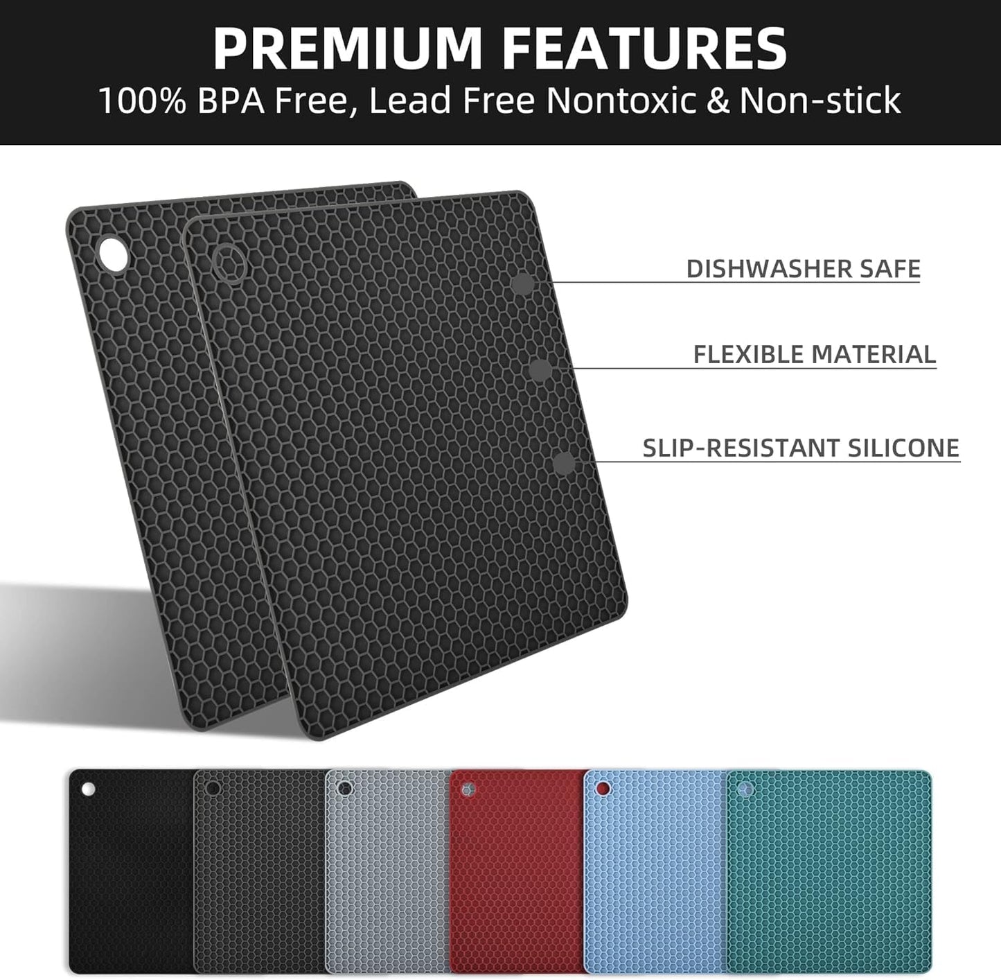 Silicone Trivets Mats, Silicone Hot Pads for Pot Holder, Square Trivets for Hot Dishes, Pots and Pans, Multipurpose Hot Pads for Kitchen Counter, Non Slip Heat Resistant Mats Set 4 Light Grey