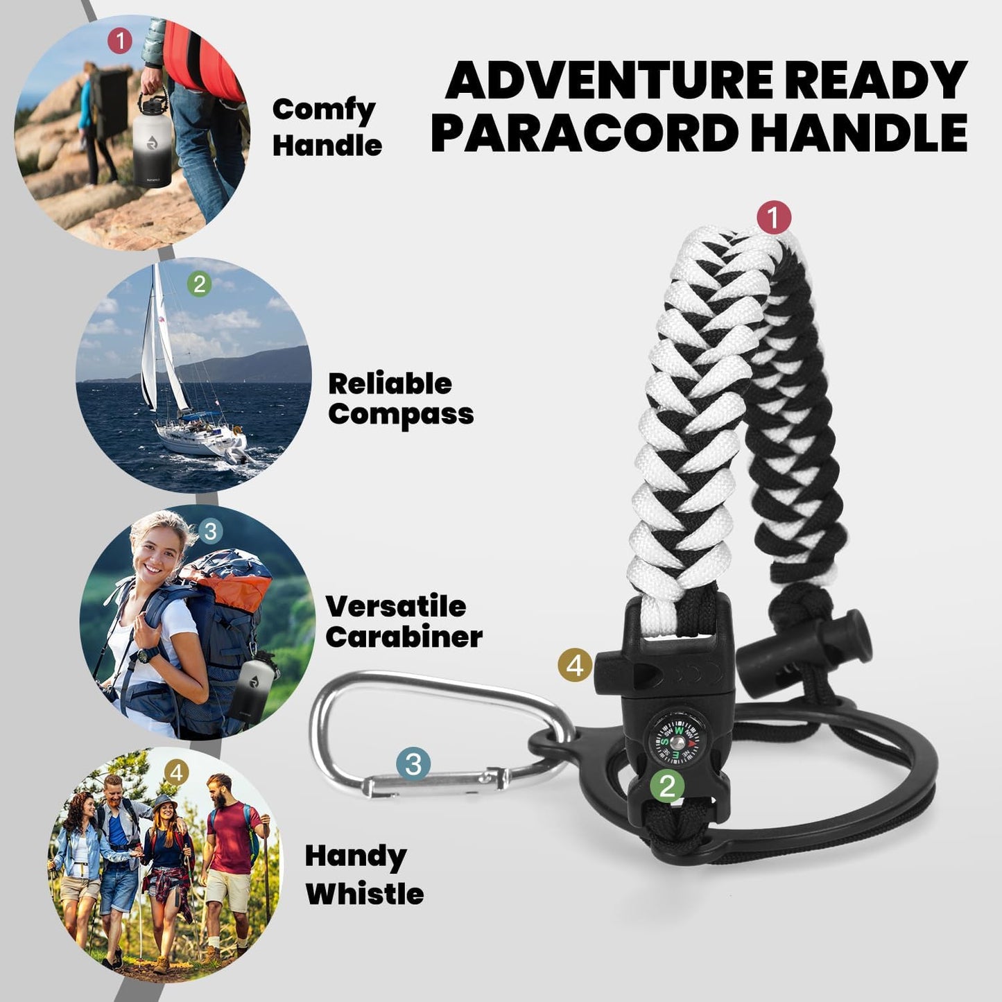One Gallon Water Bottle Insulated, Triple Walled Vacuum Stainless Steel (Cold for 48 Hrs), Leak Proof & Non-BPA, Large Water Flask Jug with Paracord Handle & Straw Spout Lids