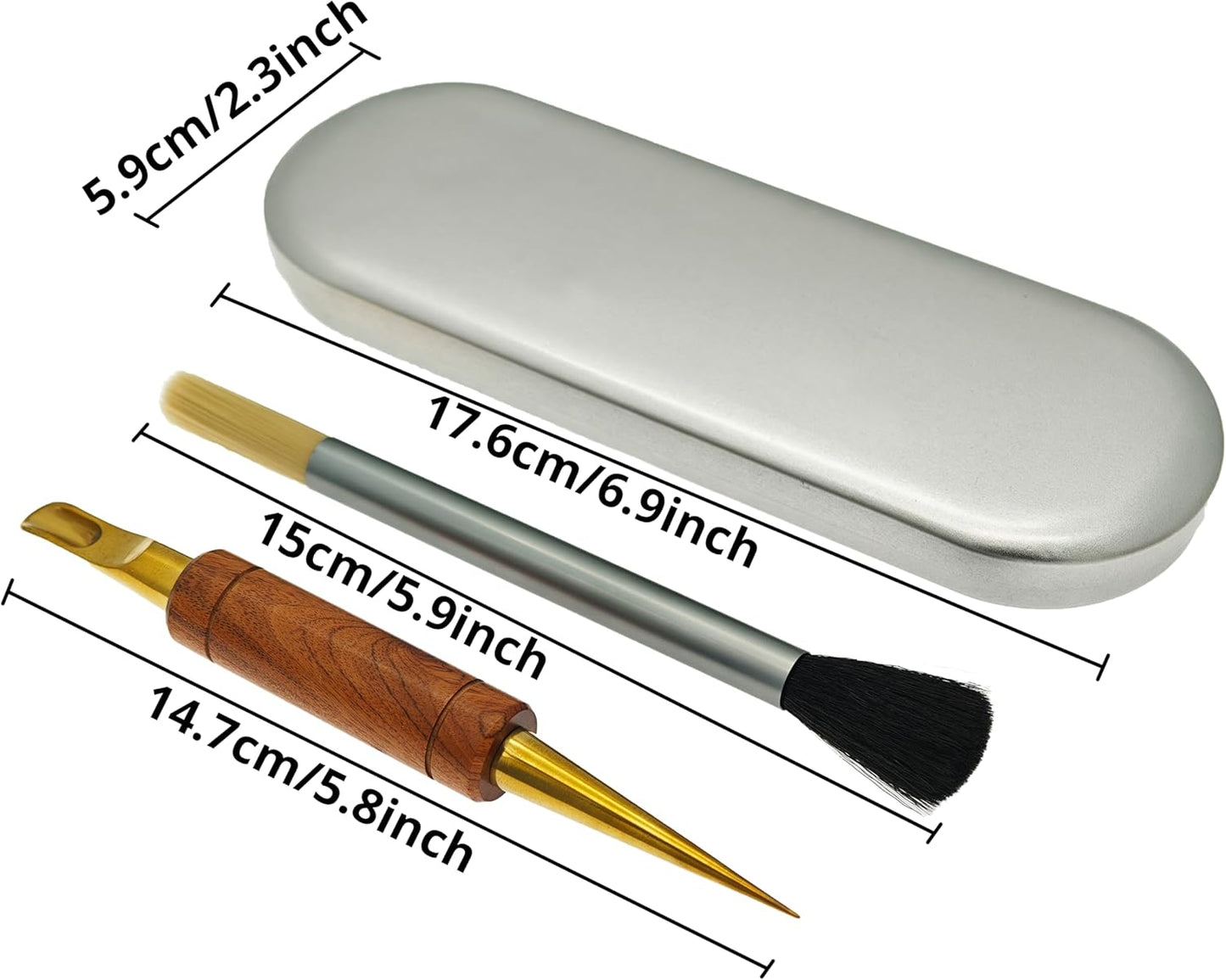 Coffee Art Pen Set for Baristas, Wooden Coffee Drawing Tool for Latte, Cappuccino, Macchiato, Espresso Milk Foam Design Pen, Premium Accessories Set with Coffee Brush and Stainless Steel Case (Gold)