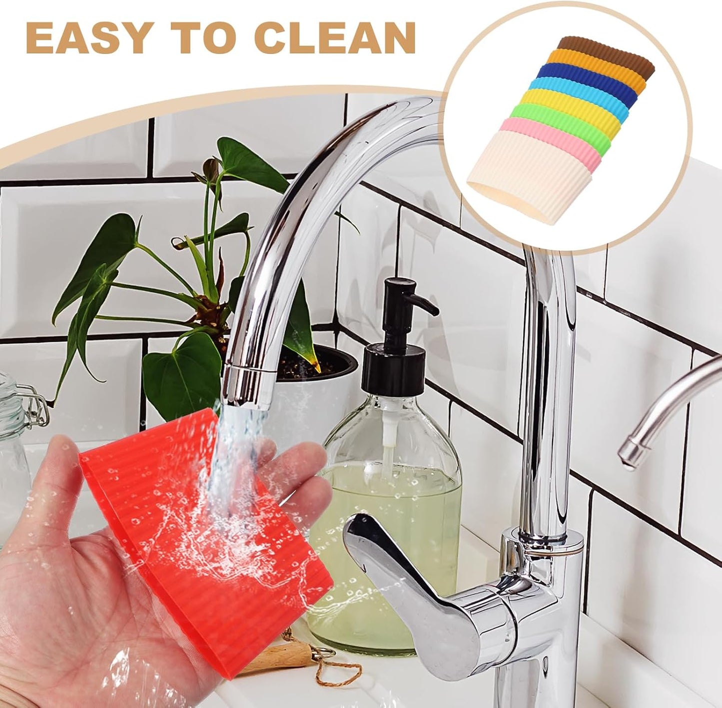 uxcell 6Pack Coffee Cup Sleeves, Reusable Silicone Heat Resistant Cup Protective Sleeve Nonslip Mug Protector Cover for Home Travel Coffee Mug Glasses Water Bottle Boots, White/Black