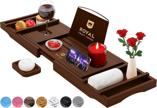 ROYAL CRAFT WOOD Non-Foldable Bathtub Tray - Wood Bath Tray for Tub, Bamboo Bathtub Shelf, Expandable Bath Table Trays, Luxury Bathroom Accessories for New Home & Unique Gift for Women