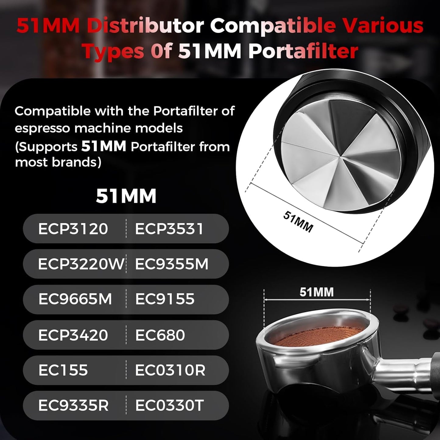 IKAPE 51MM Espresso Distributor, Dual-Bearing & High-Speed Rotation Coffee Distributor, Coffee Leveler, Espresso Tamper Tool, Adaptive Height Coffee Leveler