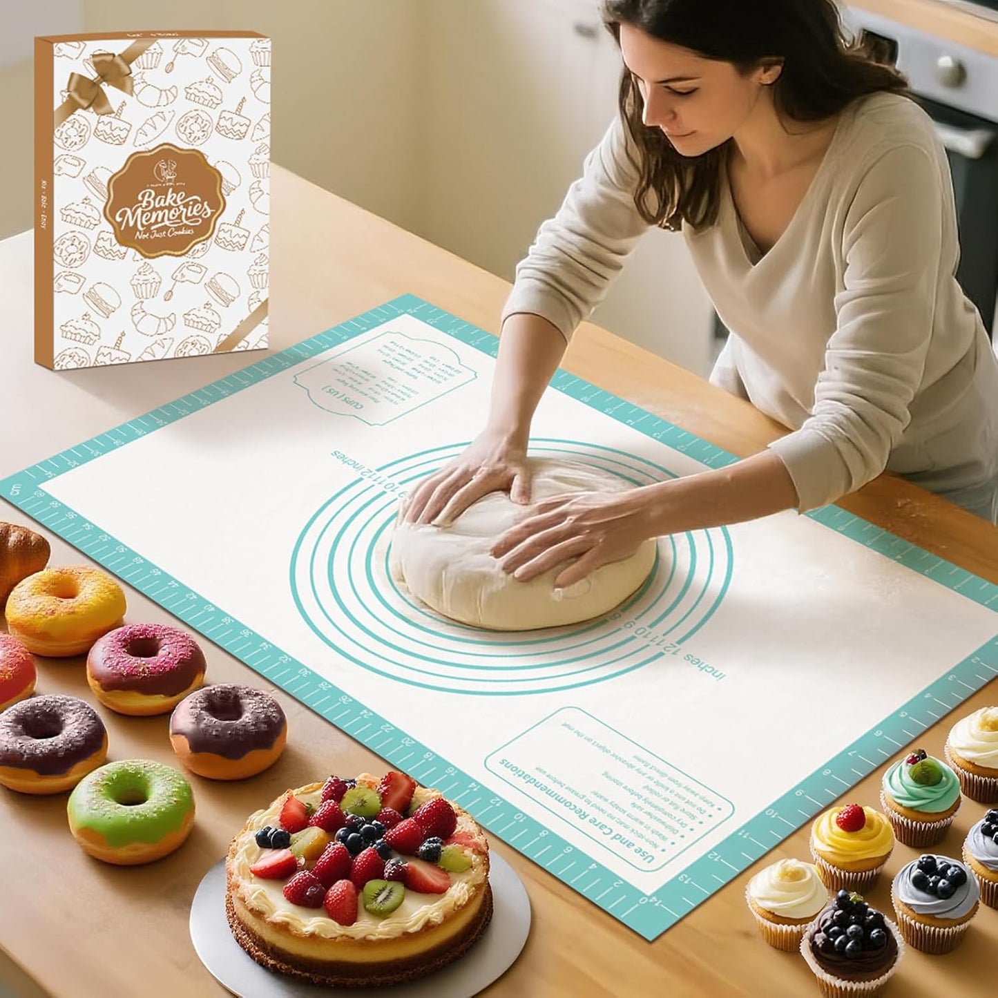 Silicone Pastry Mat for Dough Rolling, Silicone Baking Mat with Measurement, Nonslip Fondant/Pie Crust Mat for Making Cookies Macarons Baking Tools 32 x 24 Inch