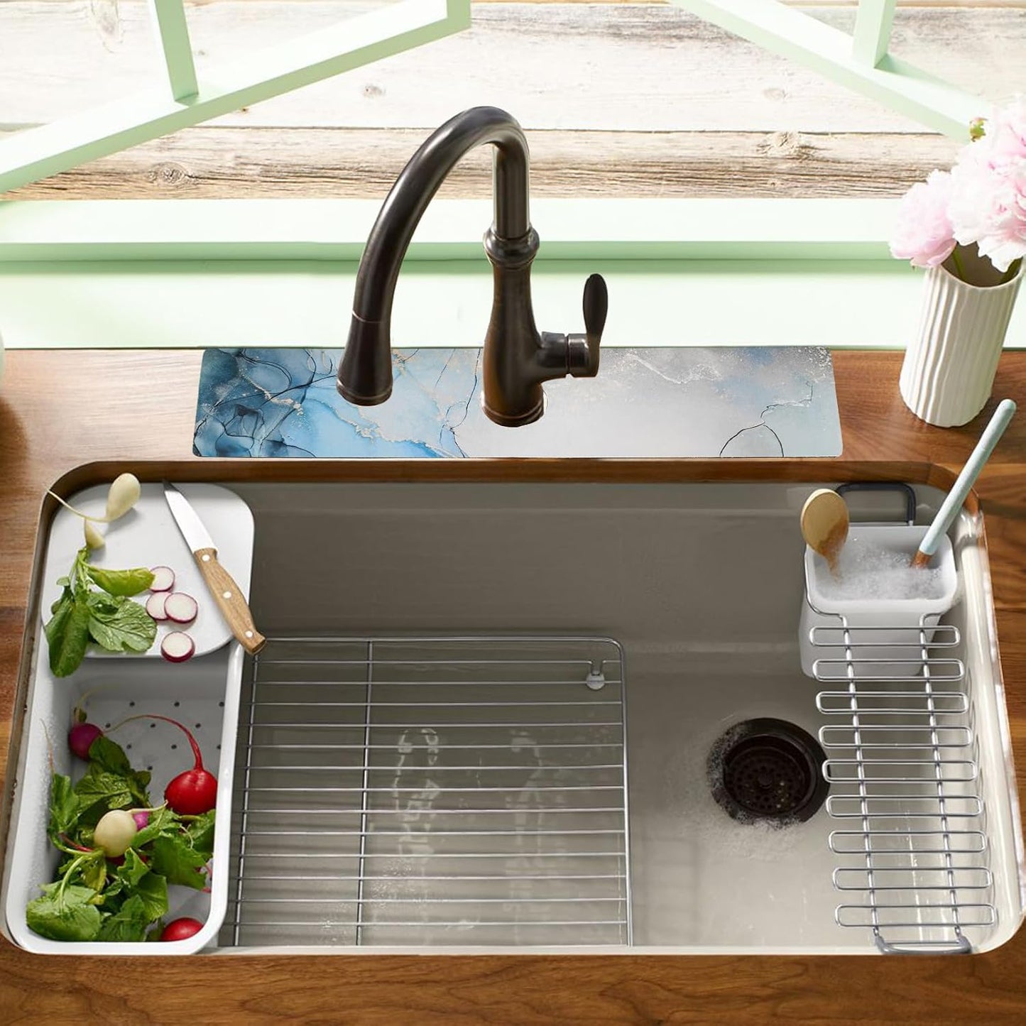 24.5" x 15.5" Dish Drying Mat & 24" x 5.5" Sink Splash Guard, Super Absorbent Drainer Rack Mat for Kitchen Counter Coffee Bar