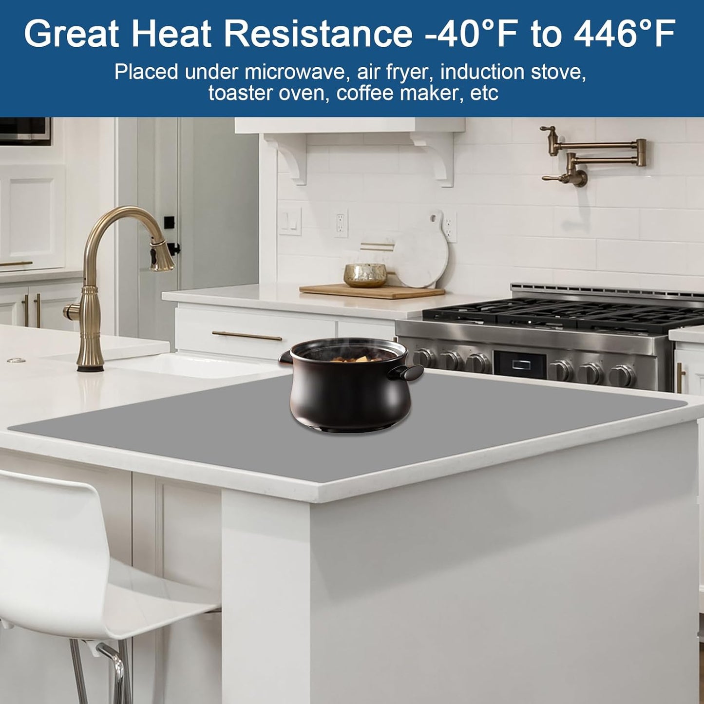 24"x24"(60cmx60cm) Silicone Mat for Kitchen Counter, Heat Resistant Non-Slip Countertop Protector, Waterproof Silicone Craft Mat for Kitchen Island, Semitransparent