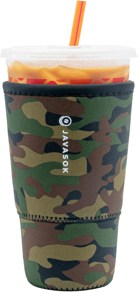 Sok It JavaSok Iced Coffee & Cold Soda Insulated Neoprene Cup Sleeve (Green Camo, XXLarge: 44-48oz)